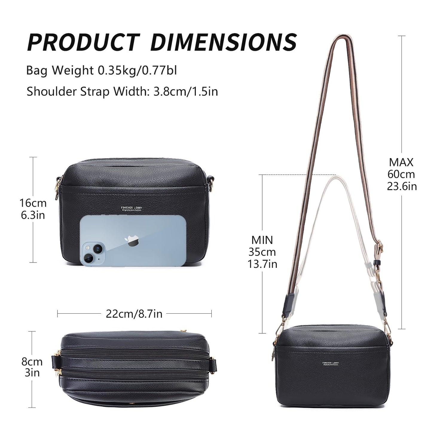 AIFILLE Women's Shoulder Bag, PU Leather Crossbody Bag for Women, Small Phone Bag for Girls with Wide Detachable Shoulder Strap and 2 Zip Compartments