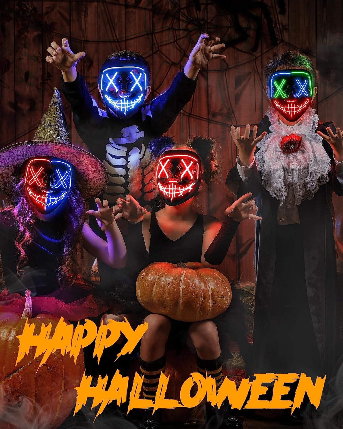 AnanBros Scary LED Halloween Mask, Light up Mask Cosplay, LED Rave Face Mask Costume 3 Lighting Modes, Halloween Face Masks for Men Women Kids