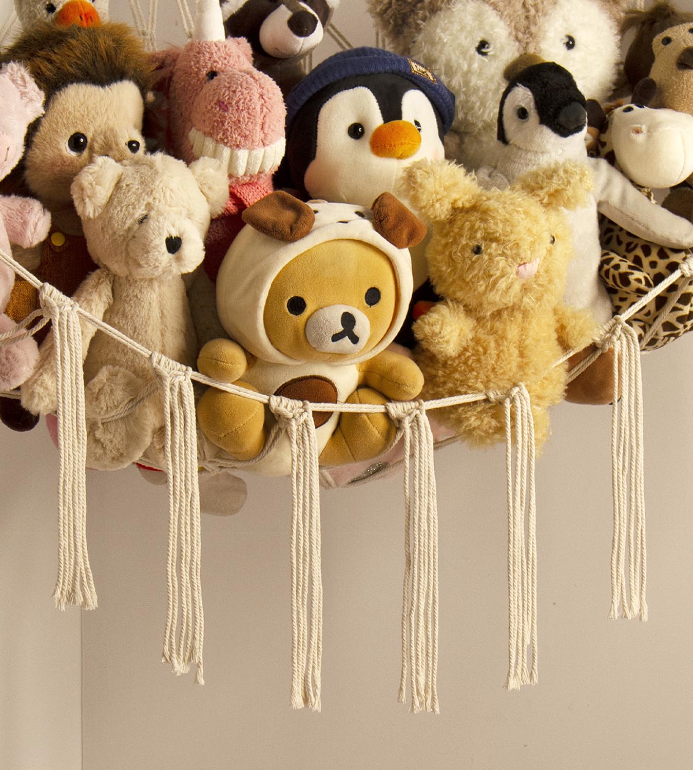 Stuffed Animal Storage Hammock - Baby Toy Hammock Net for Stuffed Animals Cute Room Decor -Large Stuff Animal Organizer Holder for Plush Plushie - Kids Nursery Beige Bedroom Home Decor