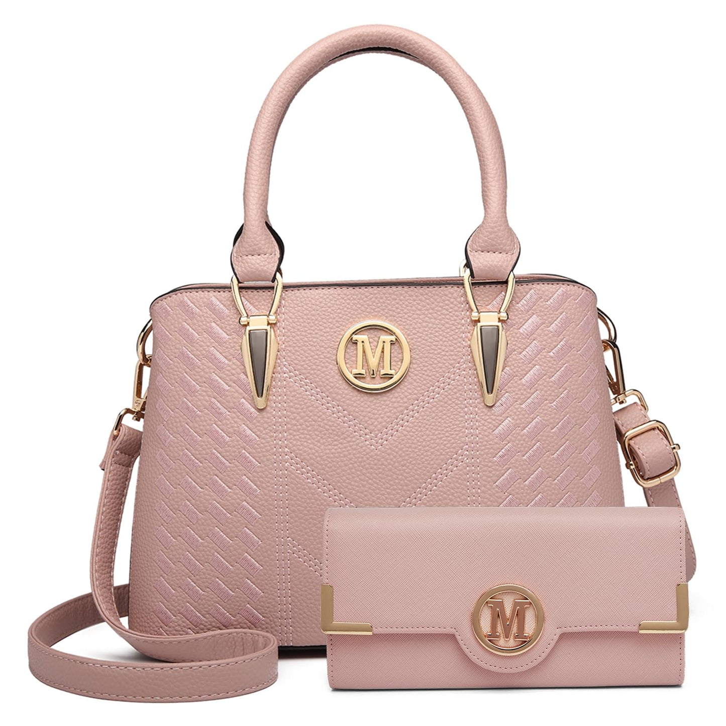 Miss Lulu Handbag for Women, Woven and Chevron Pattern, M Logo on The Front, Top Handle or Shoulder Bag