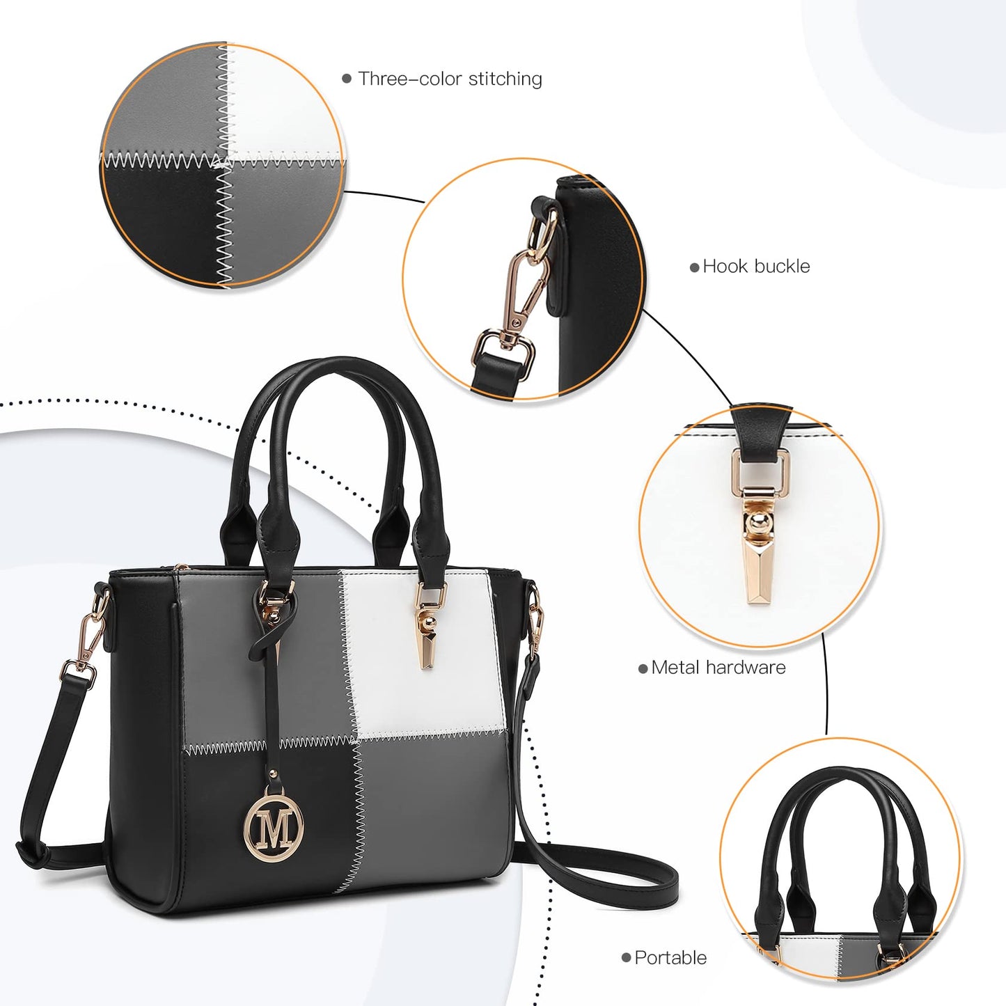 Miss Lulu Handbags for Women Look V-Shape Shoulder Handbag Lightweight Medium Tote Bag PU Leather
