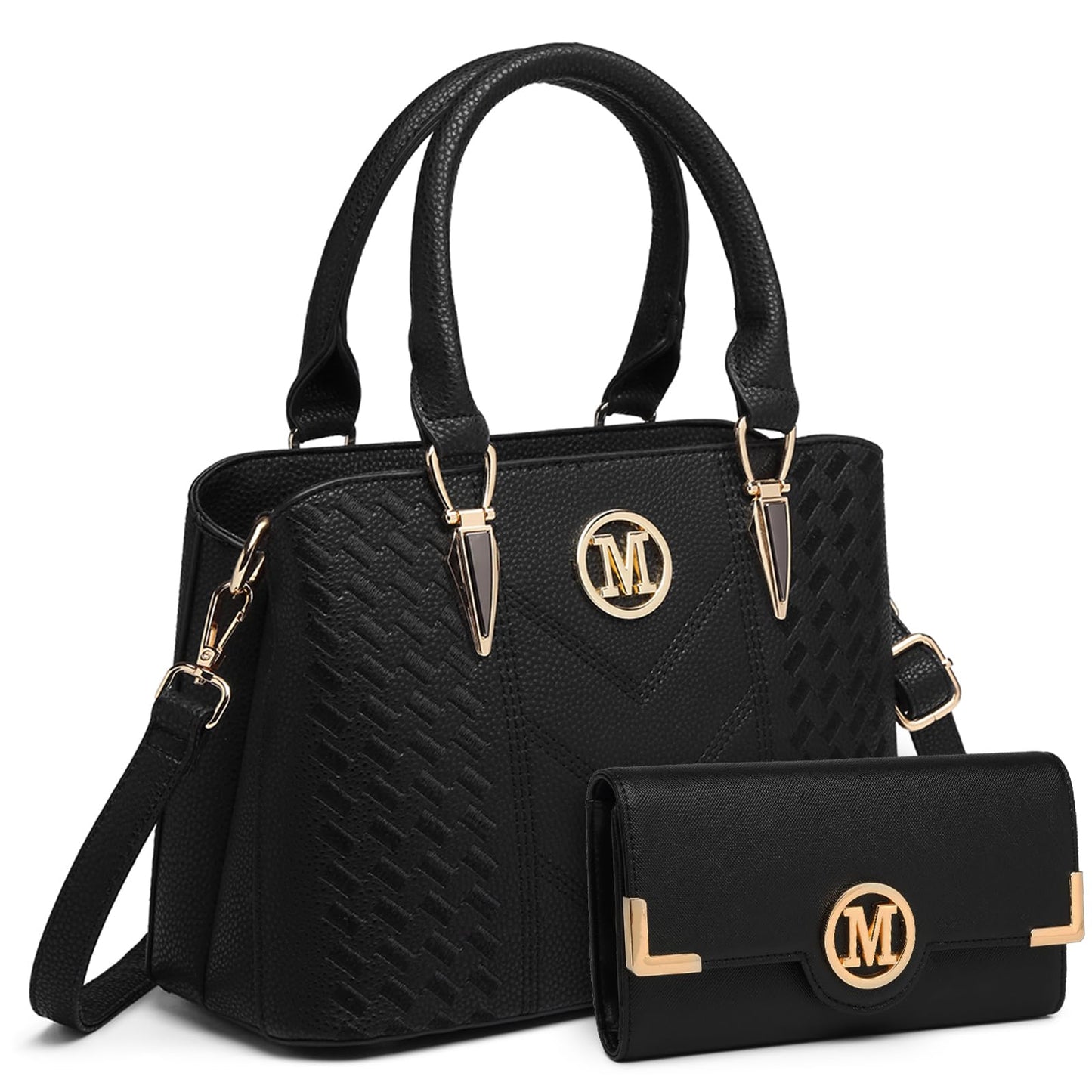 Miss Lulu Handbag for Women, Woven and Chevron Pattern, M Logo on The Front, Top Handle or Shoulder Bag