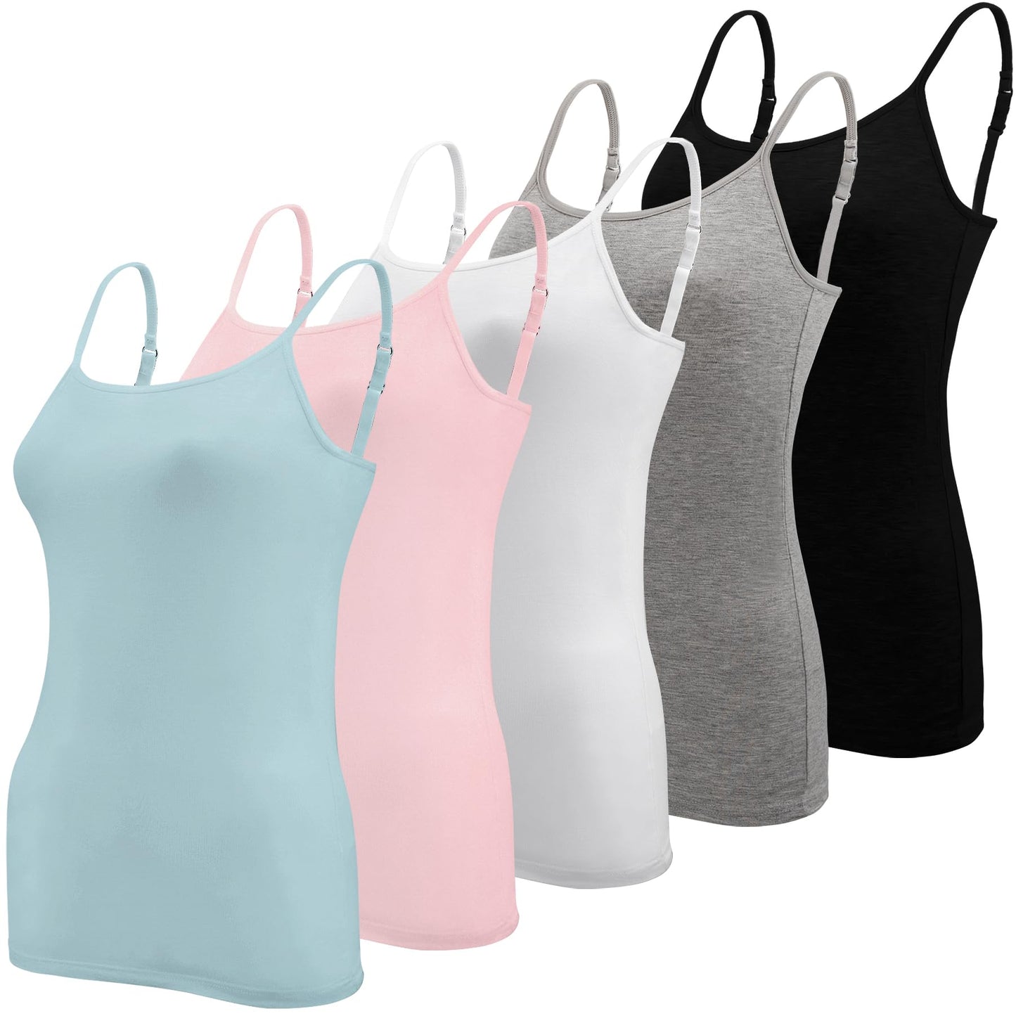 BQTQ 5 Pieces Basic Camisole Adjustable Strap Vest Top for Women and Girl