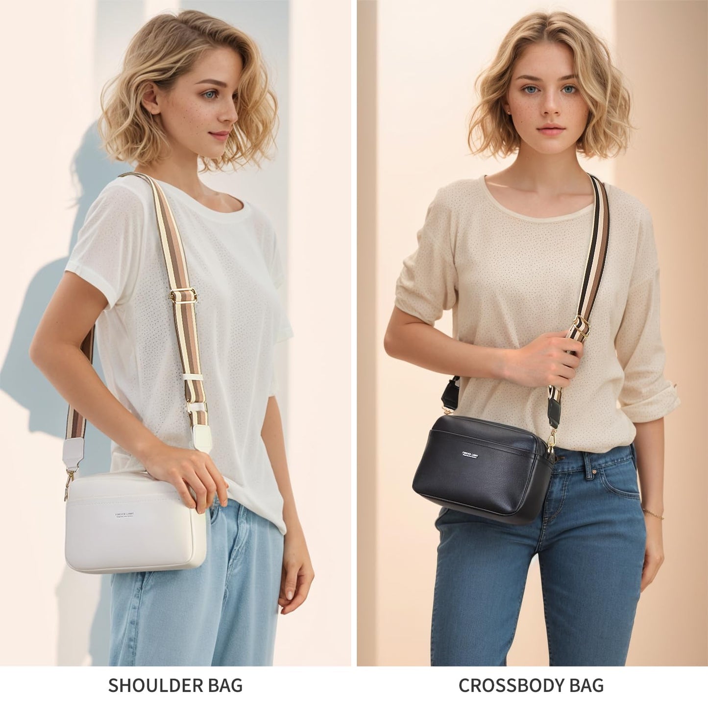 AIFILLE Women's Shoulder Bag, PU Leather Crossbody Bag for Women, Small Phone Bag for Girls with Wide Detachable Shoulder Strap and 2 Zip Compartments