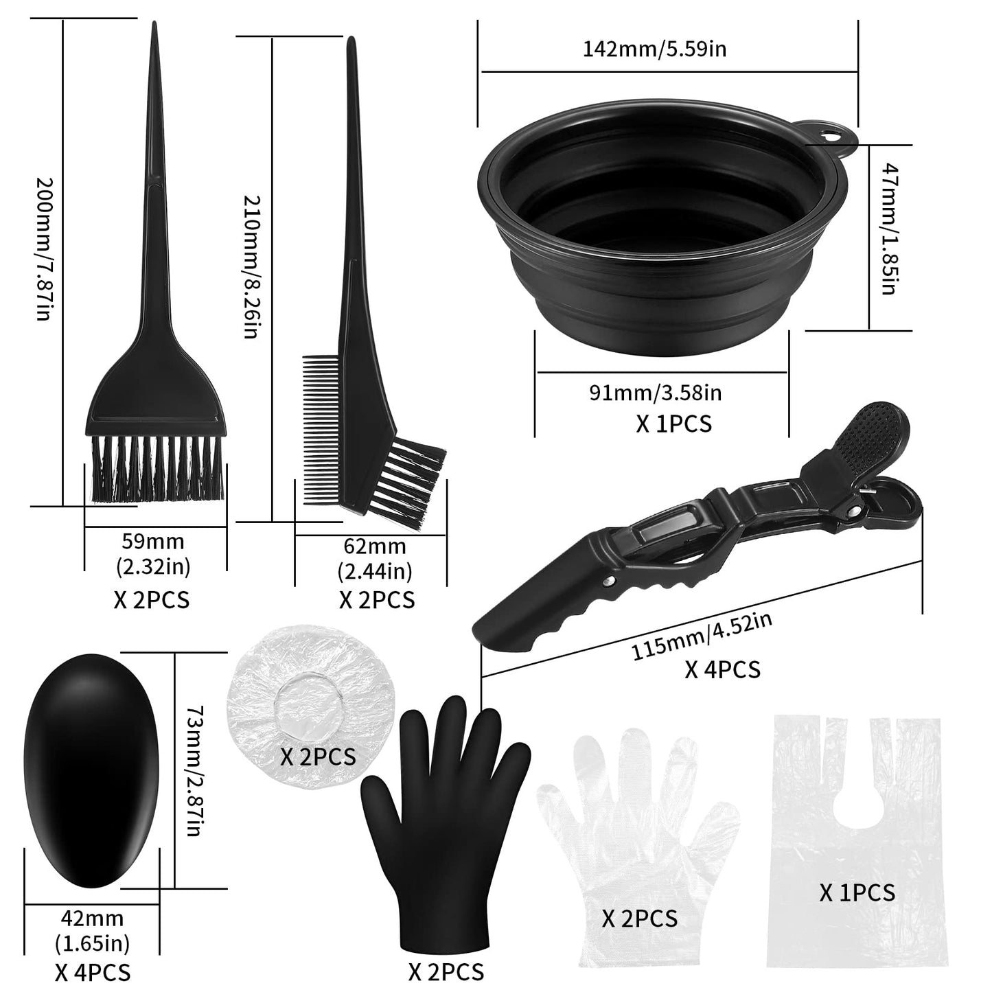 Yibaijia 9 Pcs Tools for Hair Colouring Kit, Hair Dying Tools Kit, DIY Beauty Salon Hairs Bleaching Kits, Dye Bowl and Brush, Including Mixing Bowl, Ear Cover, Shawl, Gloves, Clips