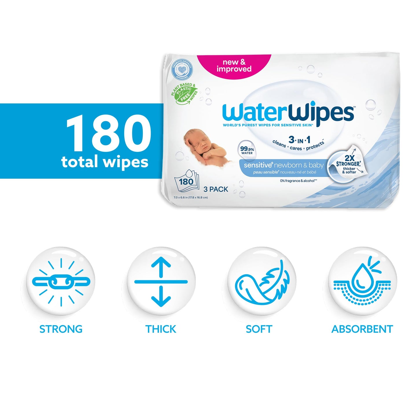 WaterWipes Original Baby Wipes, 720 Count (12 Packs), 99.9% Water, 3-In-1 Cleans, Cares, Protects, Unscented, Packaging May Vary