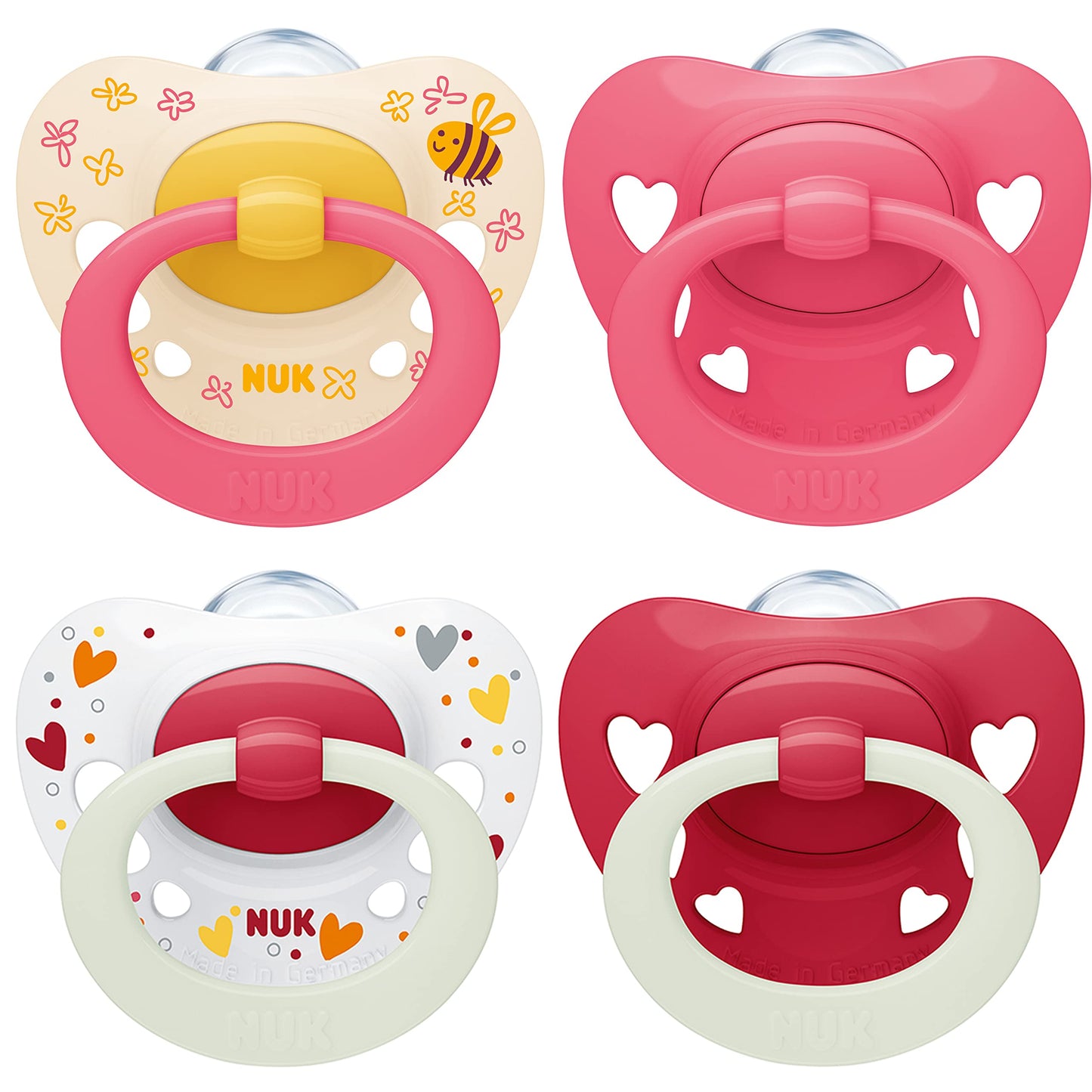 NUK Signature Day & Night Baby Dummy | 18-36 months | Soothes 95% of Babies | Heart-Shaped BPA-Free Silicone Soothers | Glow-in-the-Dark | Stars | 4 Count