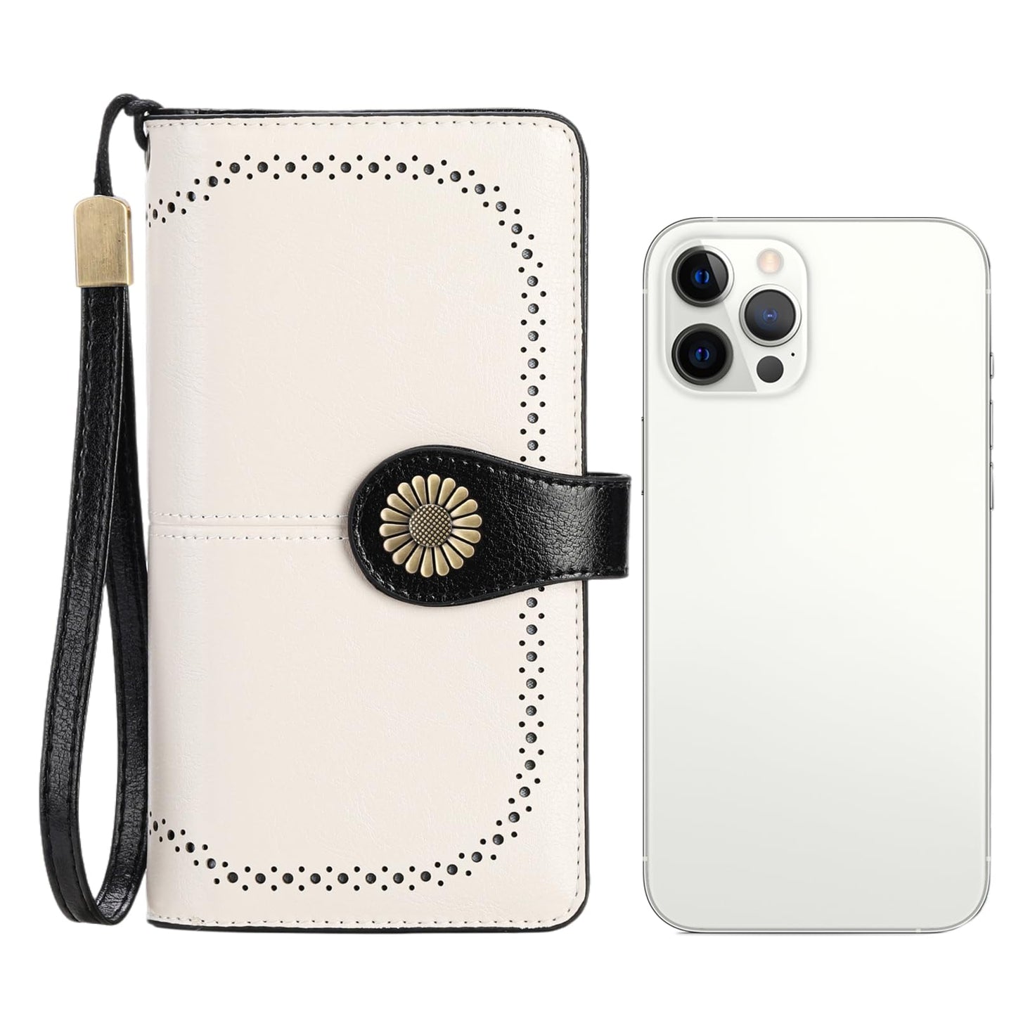 SENDEFN Genuine Leather Purses for Women, RFID Large Ladies Purse, Wallet for Women with Wrist Strap