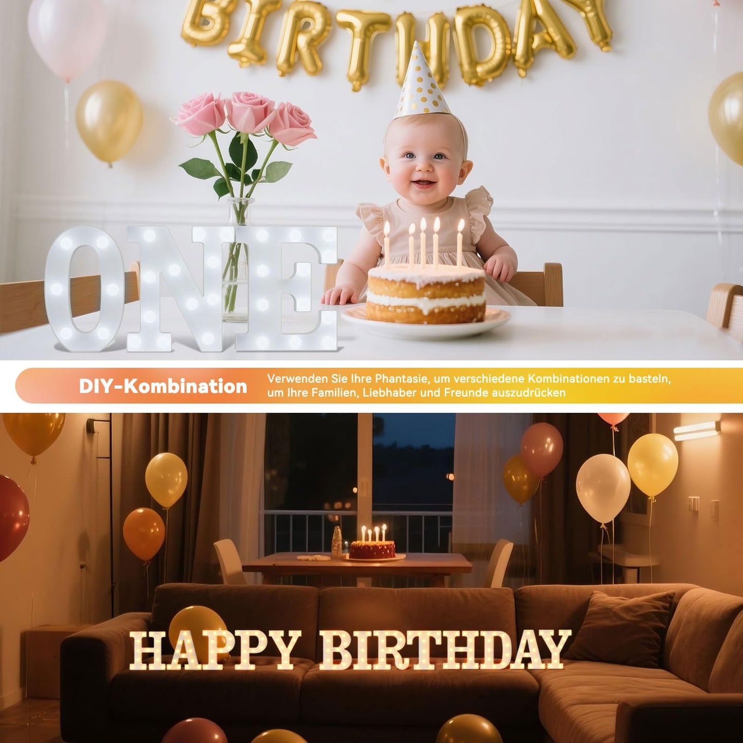 Ledido Light Up Letters Sign LED Birthday Marquee Letters Lights, Night Light Letter Gifts Bayby Girls Boys Birthday Party Wedding Anniversary Home Bedroom Wall Lights Decor 8.8 Inch, Letter A