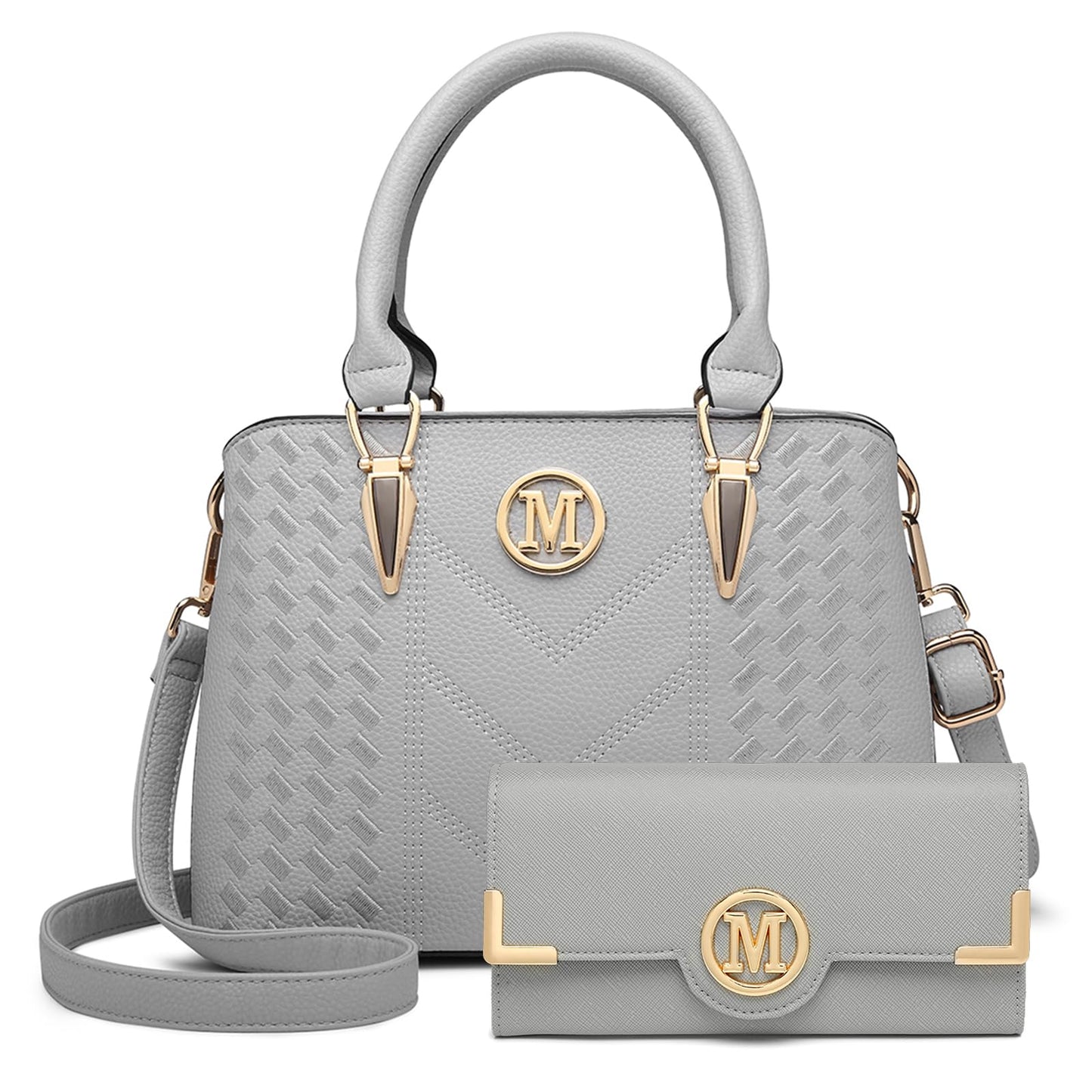 Miss Lulu Handbag for Women, Woven and Chevron Pattern, M Logo on The Front, Top Handle or Shoulder Bag