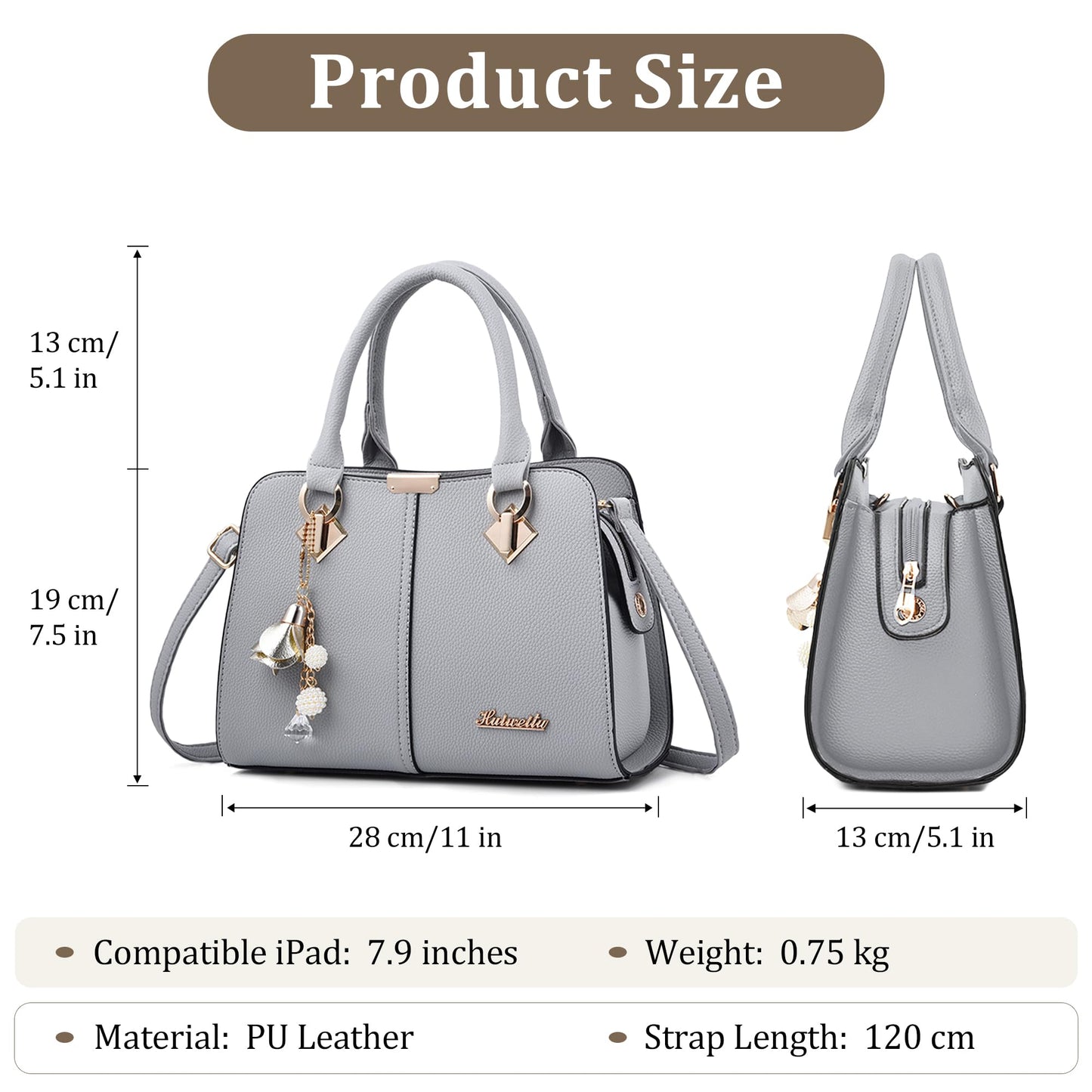 FORRICA Handbags for Women Elegant Pendant Ladies Shoulder Bags Top Handle Crossbody Bag PU Leather for Shopping Work Dating Black B