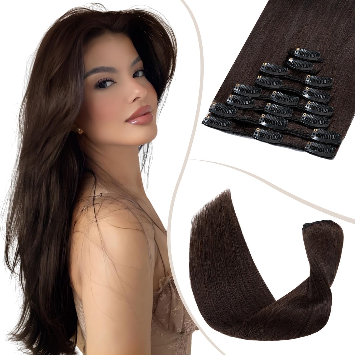 TESS Clip in Hair Extensions Real Human Hair Highlighted Remy Seamless 8 Pieces Straight Short for Women/Girls (#12P613 Golden Brown & Bleach Blonde, 10 Inch 50g)