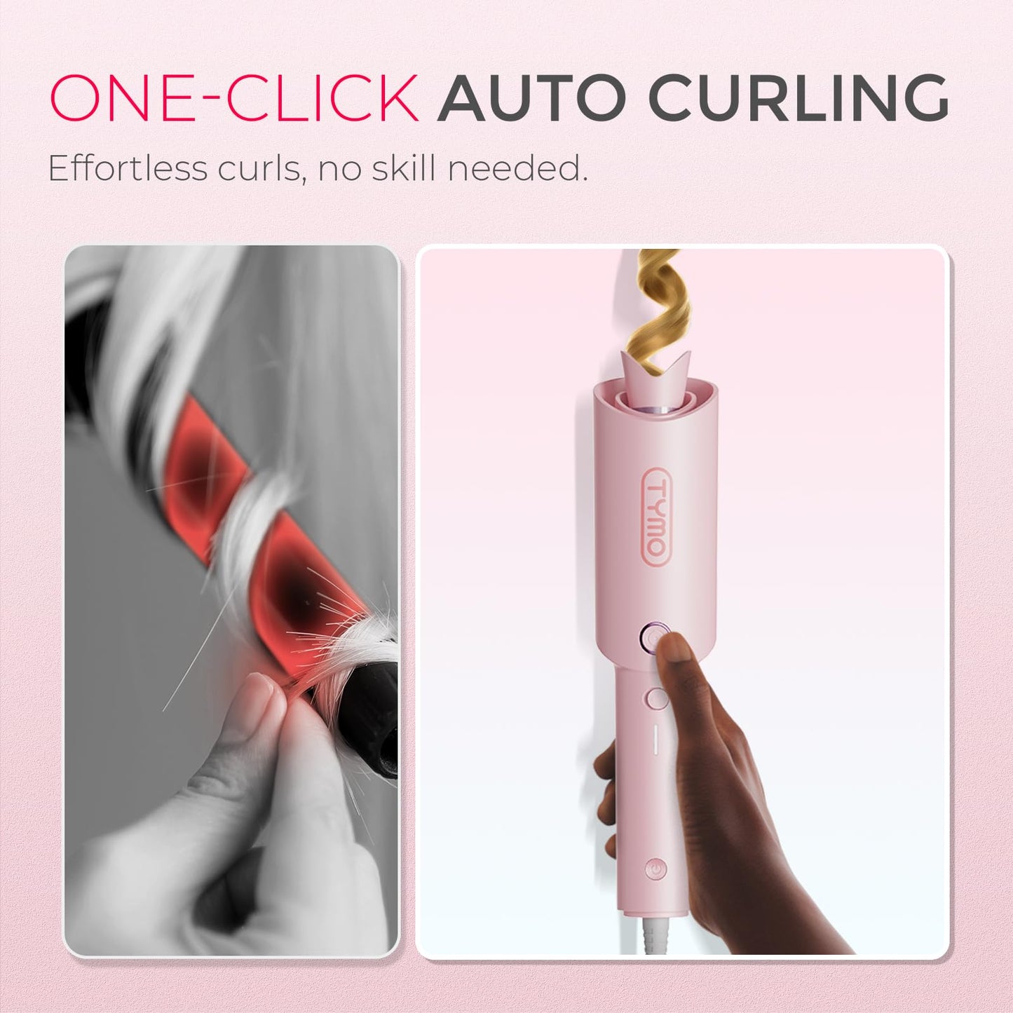 TYMO CURLPRO Automatic Rotating Curling Iron - Beach Waves Curling Wand, Portable Hair Curler, 500 Million Ionic, Dual Voltage & Lightweight for Travel, Ceramic Coating, Metallic Gray 1.25 inch