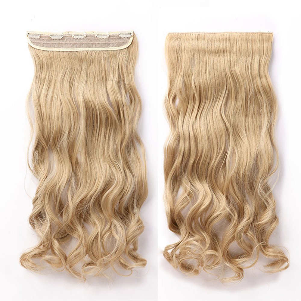 24 Inch One Piece Hair Extensions Clip In Curly Hairpieces Wavy 5 Clips - Dark Brown(60cm-120g)