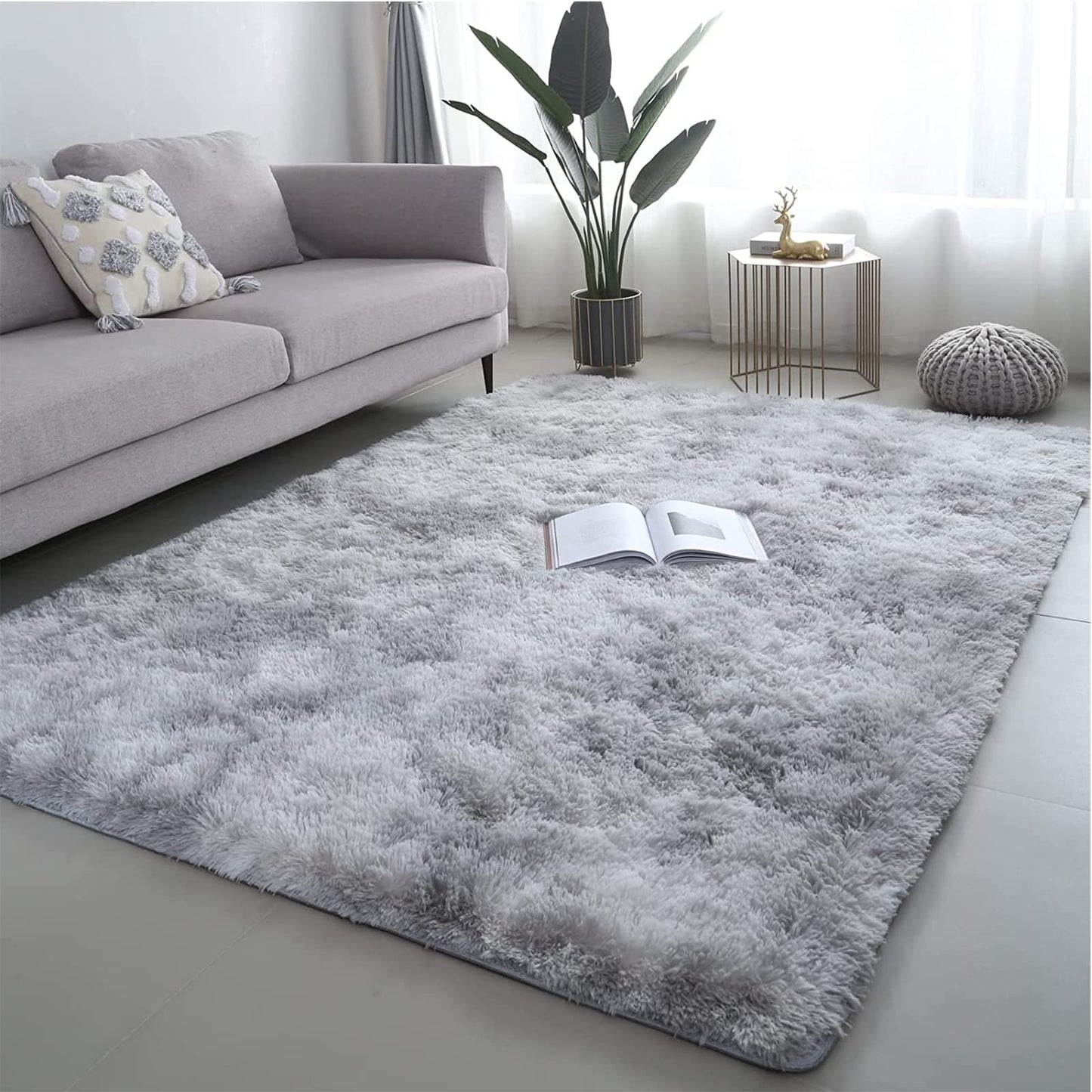 GJWLaie Rugs Living Room Grey Area Rugs for Bedroom Anti Silp Soft Shaggy Tie-Dye Plush Fluffy Living Room Rug Indoor Home Kidsroom Decor Carpet(Grey 120 * 160cm)