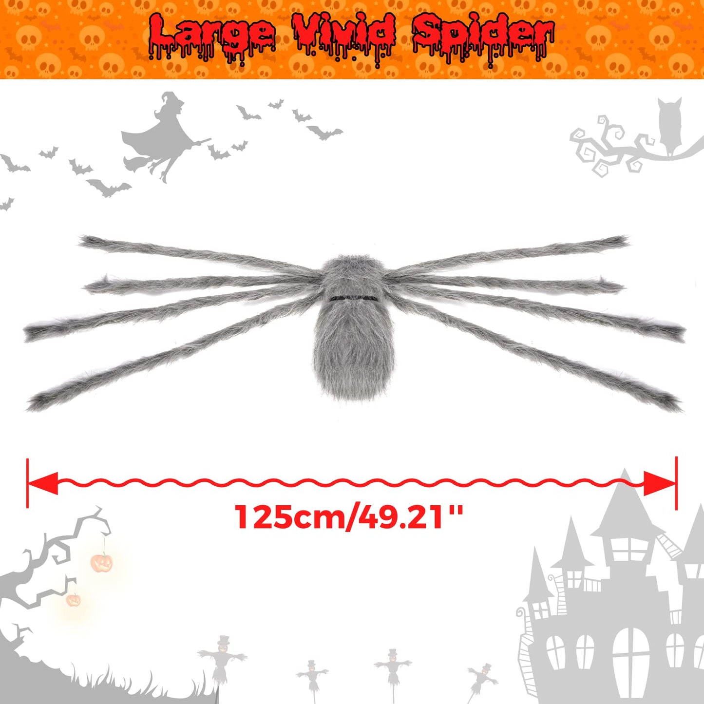 benpen Halloween Decorations Outdoor Gaint Spider:50'' Halloween Spiders Decor+10pcs Scary Hairy Fake Spiders+60g Cobweb Props for Indoor Outdoor Scary Haunted House Theme Party Yard