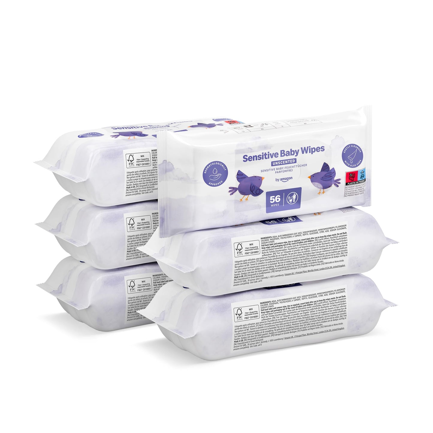 by Amazon Sensitive Baby Wipes 1008 Wipes, Unscented, 18 Pack of 56, (Previously a Mama Bear brand, same product)