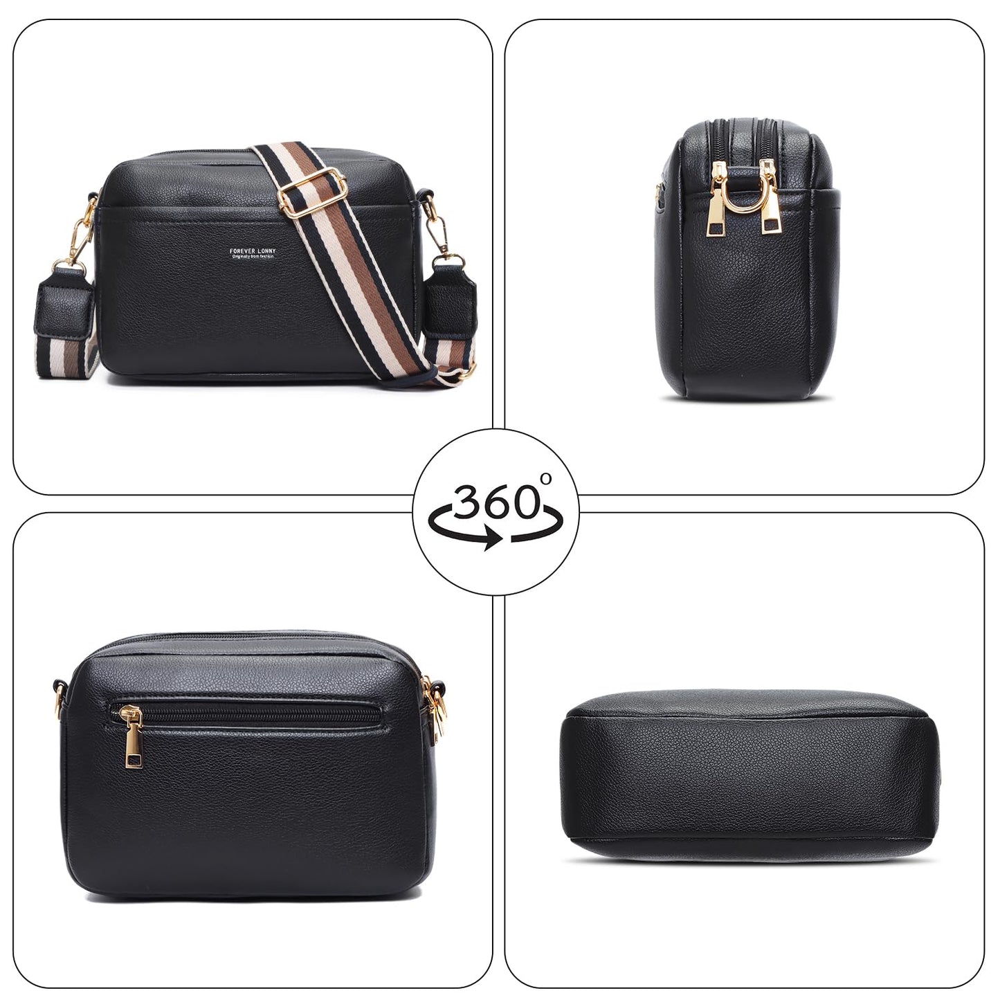 AIFILLE Women's Shoulder Bag, PU Leather Crossbody Bag for Women, Small Phone Bag for Girls with Wide Detachable Shoulder Strap and 2 Zip Compartments