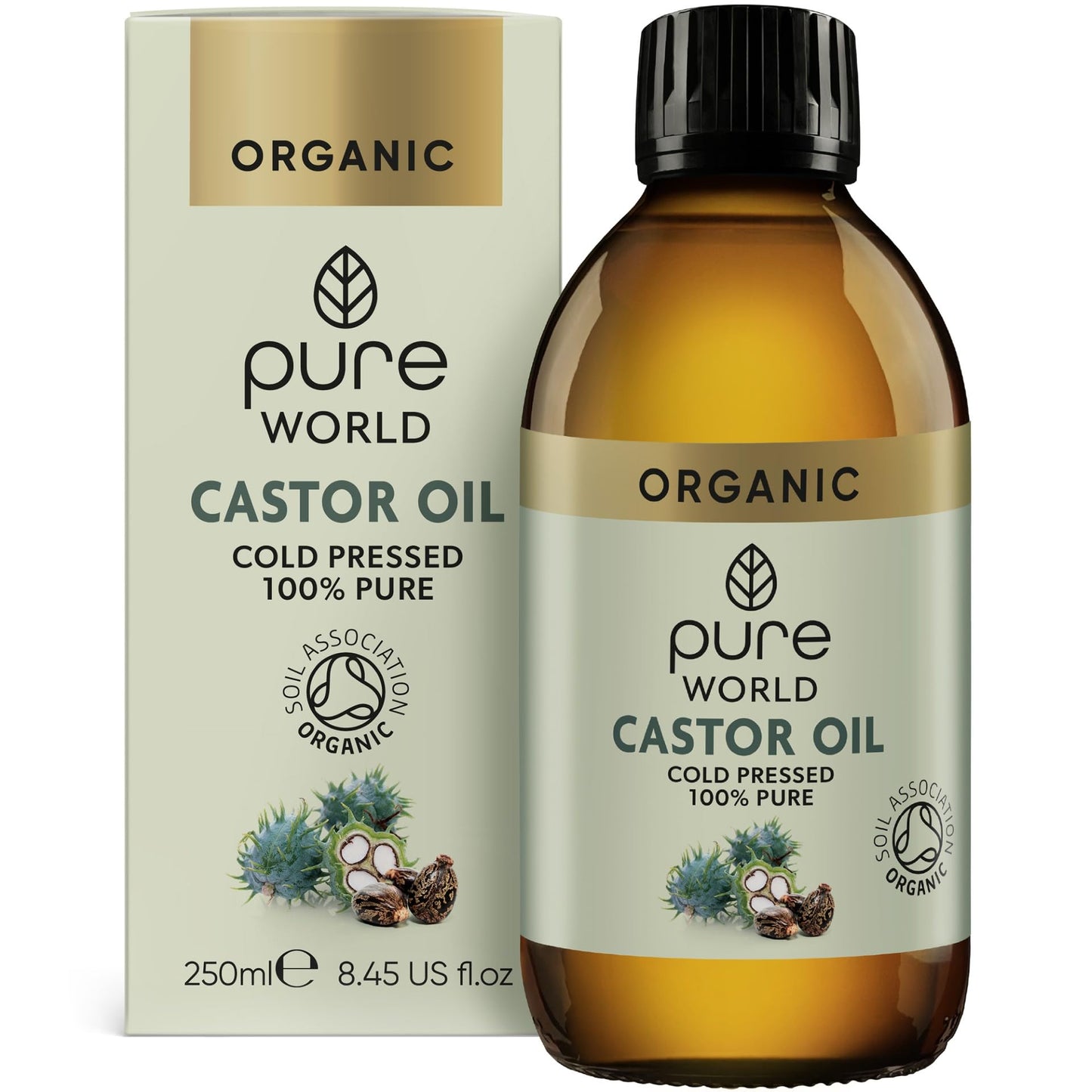 Pure World Natural Castor Oil 250ML Cold & Freshly Pressed 100% Pure and Undiluted Hexane Free Nourish Your Skin and Hair Eyebrows, Nails, Beard, Hair, Eyelash Growth Food Grade