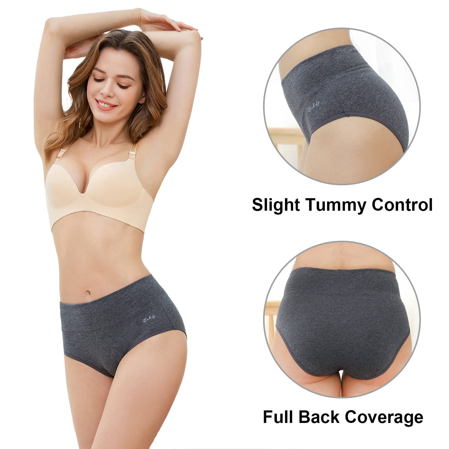 coskefy Underwear Women, High Waisted Cotton Knickers Ladies Full Briefs Soft Panties Slight Tummy Control Pants 5 Pack