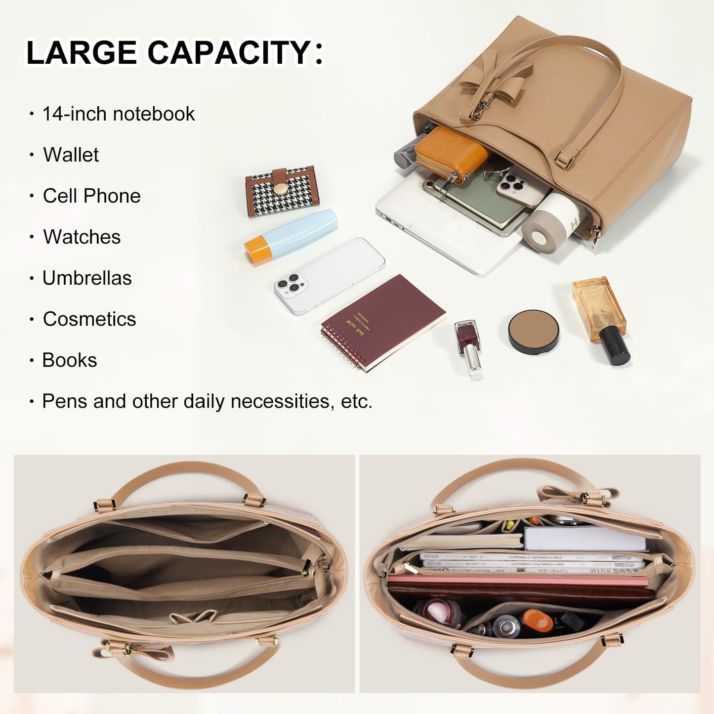 KTMOUW Handbags for Women Large Capacity PU Leather Tote Bags for Women with Zip, Shoulder Bag Ladies Handbag Tote Bag for School Work Travel Shopping Black