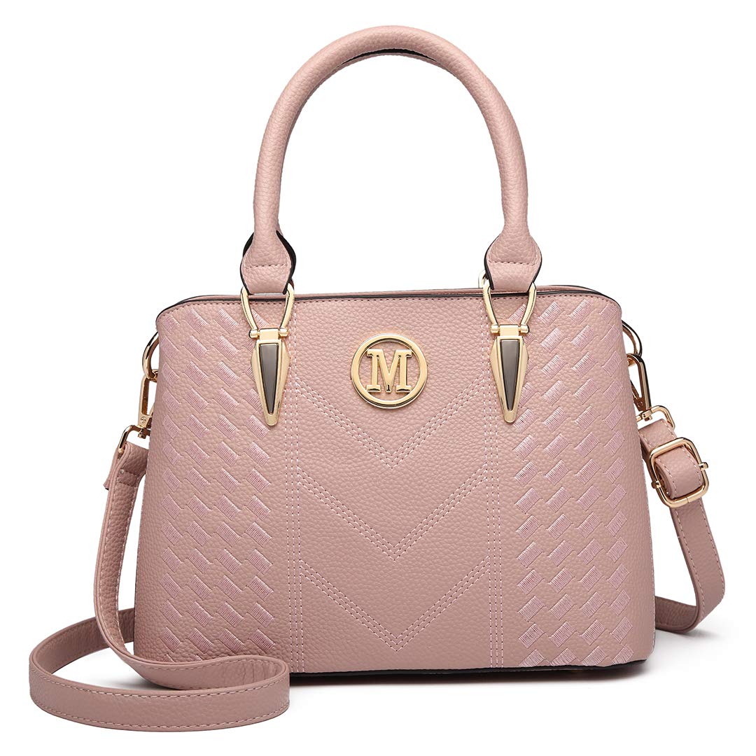 Miss Lulu Handbag for Women, Woven and Chevron Pattern, M Logo on The Front, Top Handle or Shoulder Bag