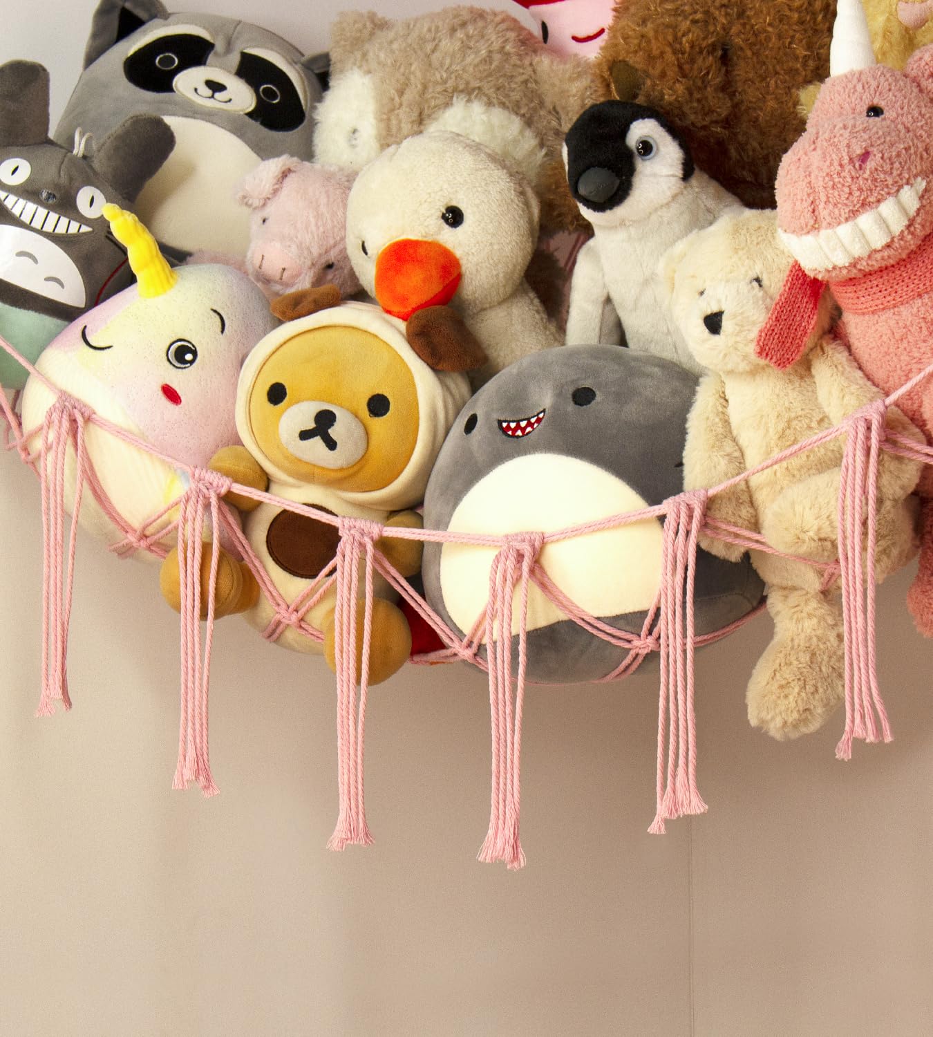 Stuffed Animal Storage Hammock - Baby Toy Hammock Net for Stuffed Animals Cute Room Decor -Large Stuff Animal Organizer Holder for Plush Plushie - Kids Nursery Beige Bedroom Home Decor