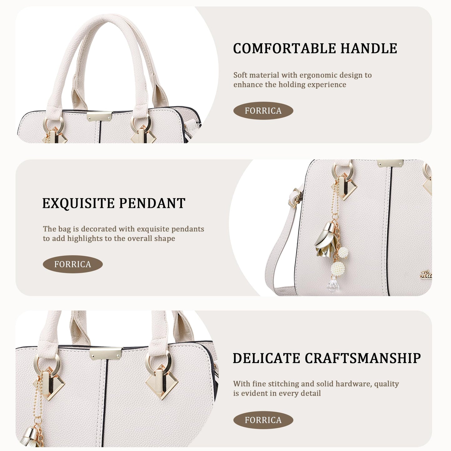 FORRICA Handbags for Women Elegant Pendant Ladies Shoulder Bags Top Handle Crossbody Bag PU Leather for Shopping Work Dating Black B