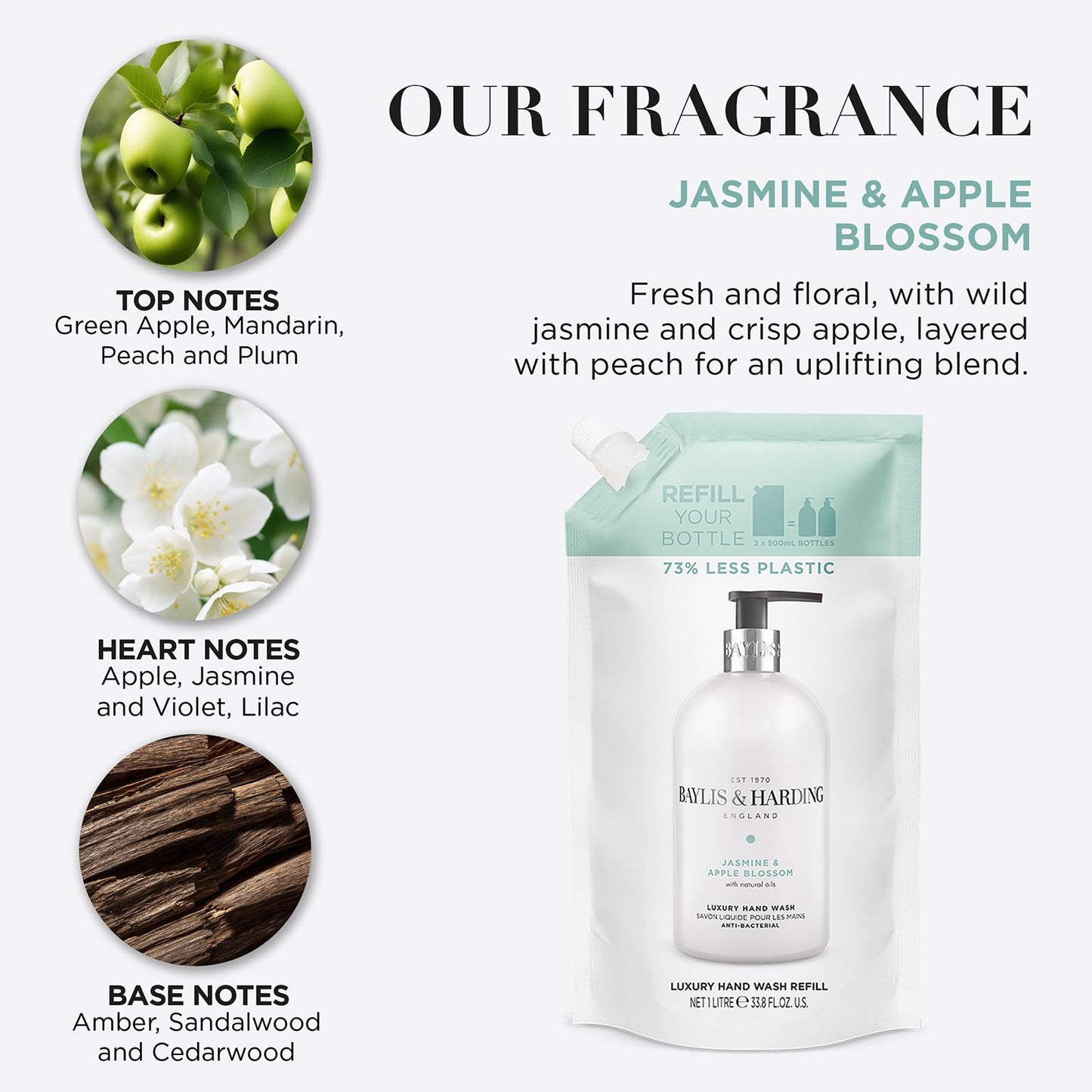 Baylis & Harding Jasmine and Apple Blossom Anti-Bacterial Hand Wash, 500 ml (Pack of 3) - Vegan Friendly