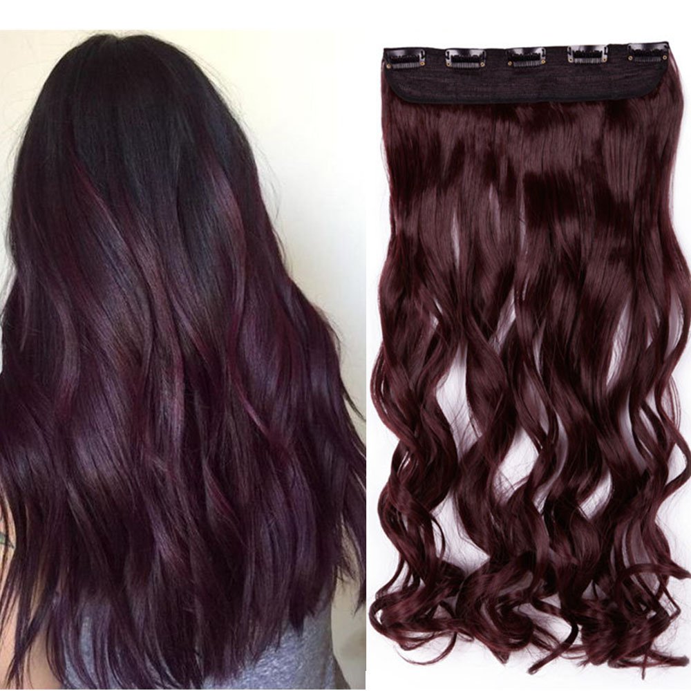 24 Inch One Piece Hair Extensions Clip In Curly Hairpieces Wavy 5 Clips - Dark Brown(60cm-120g)