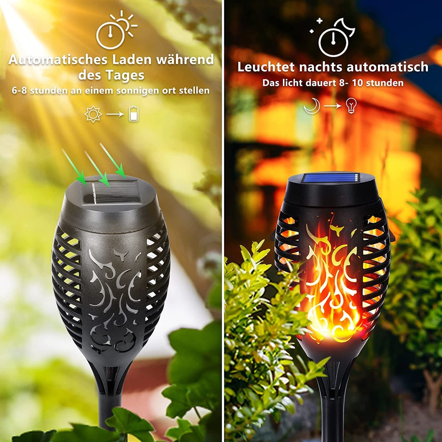 NEXVIN 8 Pack Solar Flickering Dancing Flame Lights Waterproof Solar Torch Lights for Outdoor Garden Patio Pathway Yard Driveway Halloween Decorative