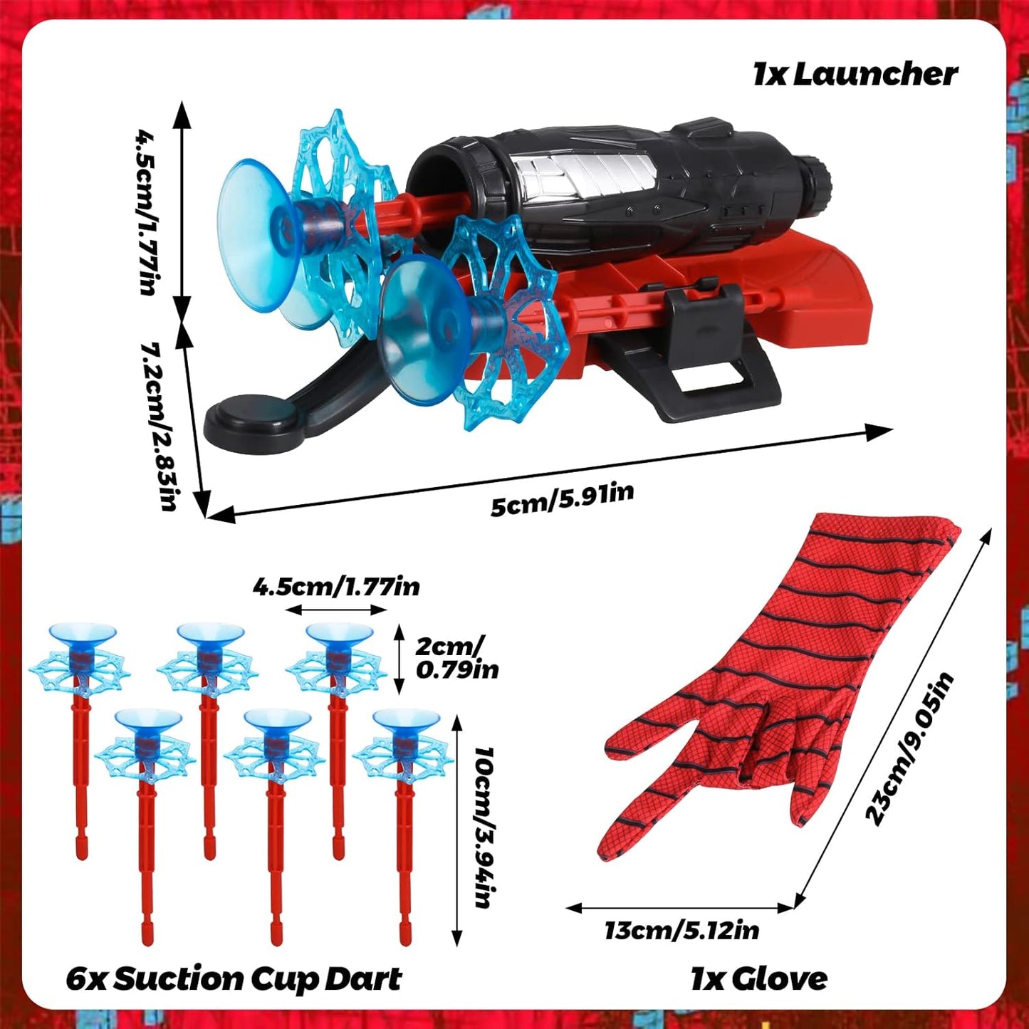Dacitiery Spider Web Shooter for Kids, Spider Launcher Wrist Toy Set for Boys (1 Launcher and 6 Bullets and 1 Gloves)