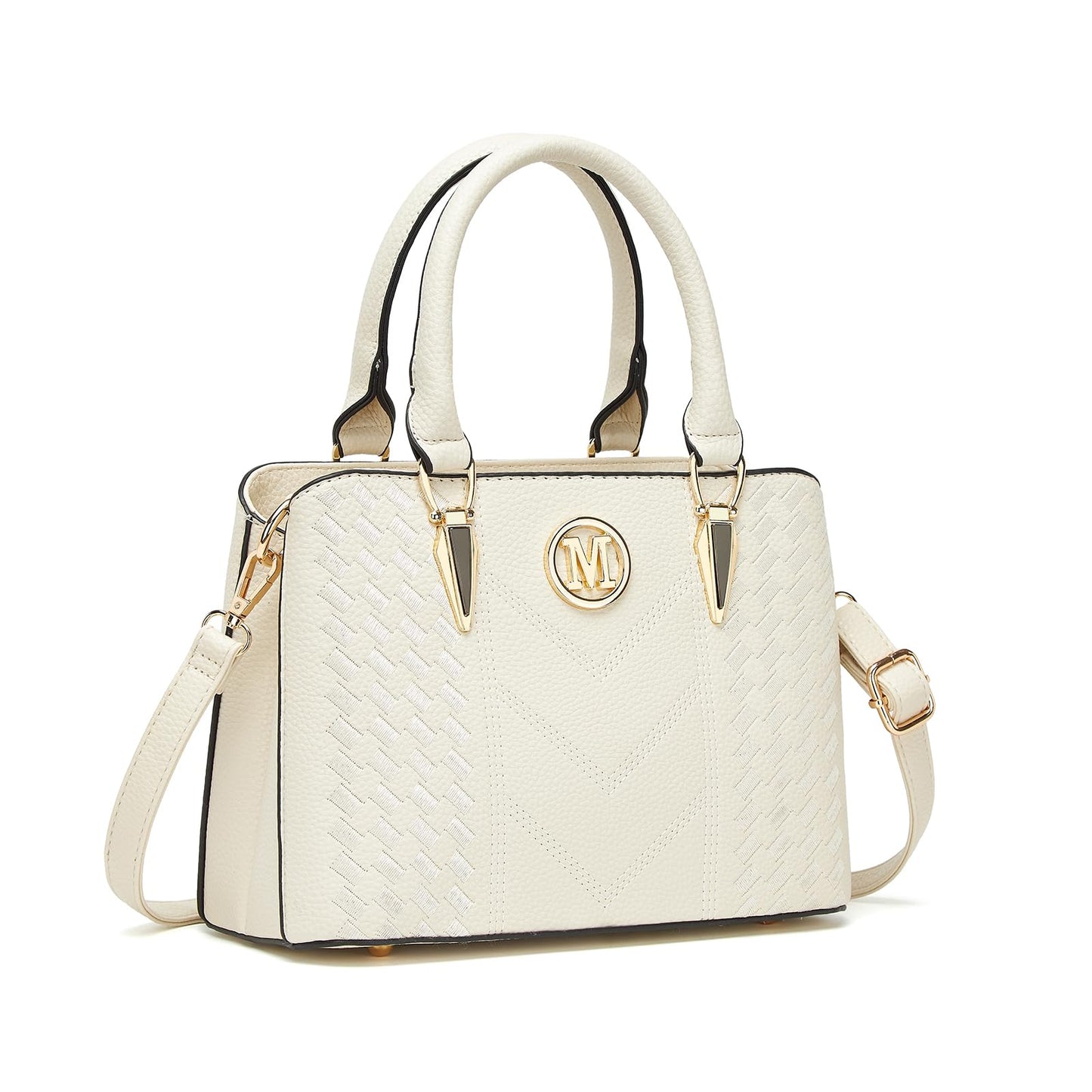 Miss Lulu Handbag for Women, Woven and Chevron Pattern, M Logo on The Front, Top Handle or Shoulder Bag