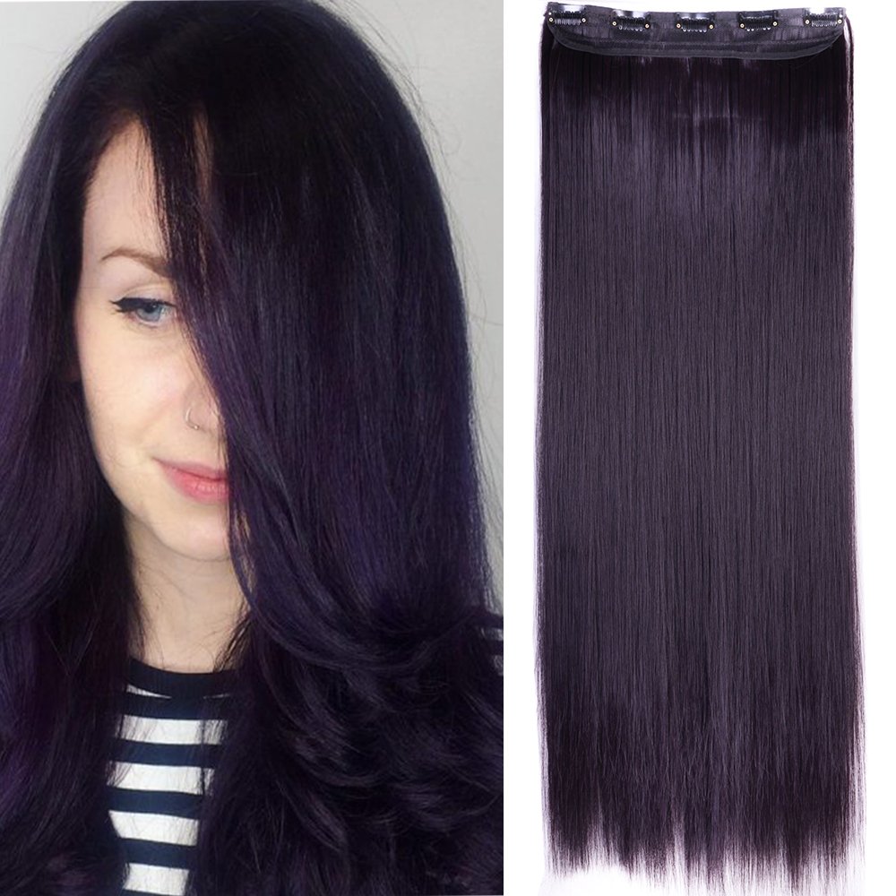 24 Inch One Piece Hair Extensions Clip In Curly Hairpieces Wavy 5 Clips - Dark Brown(60cm-120g)
