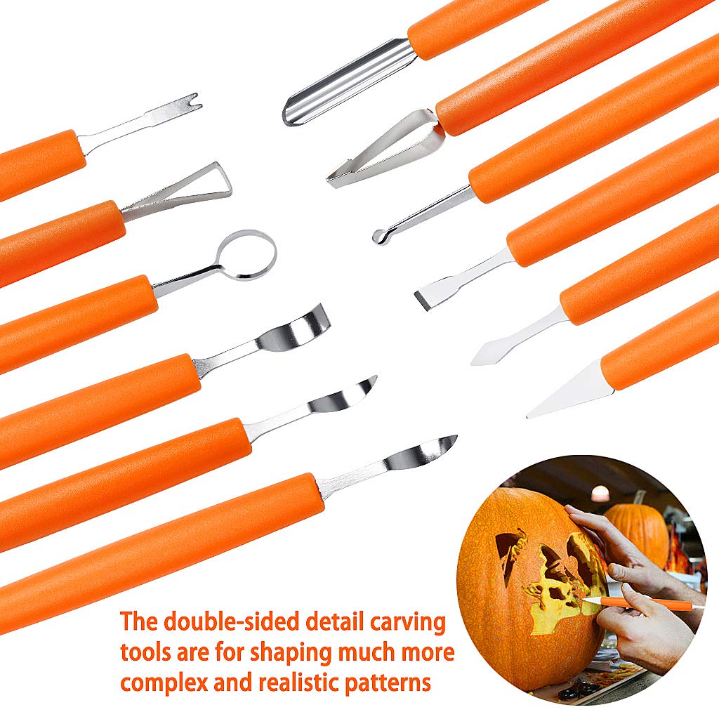 OWUDE Professional Pumpkin Carving Kit, 11 Pieces Heavy Duty Stainless Steel Carving Tools for Halloween with Carrying Case and 10 Pcs Carving Templates-Black