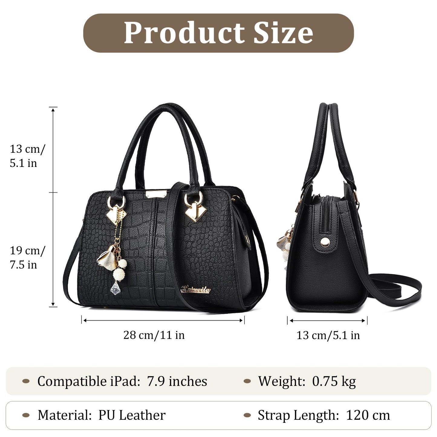 FORRICA Handbags for Women Elegant Pendant Ladies Shoulder Bags Top Handle Crossbody Bag PU Leather for Shopping Work Dating Black B