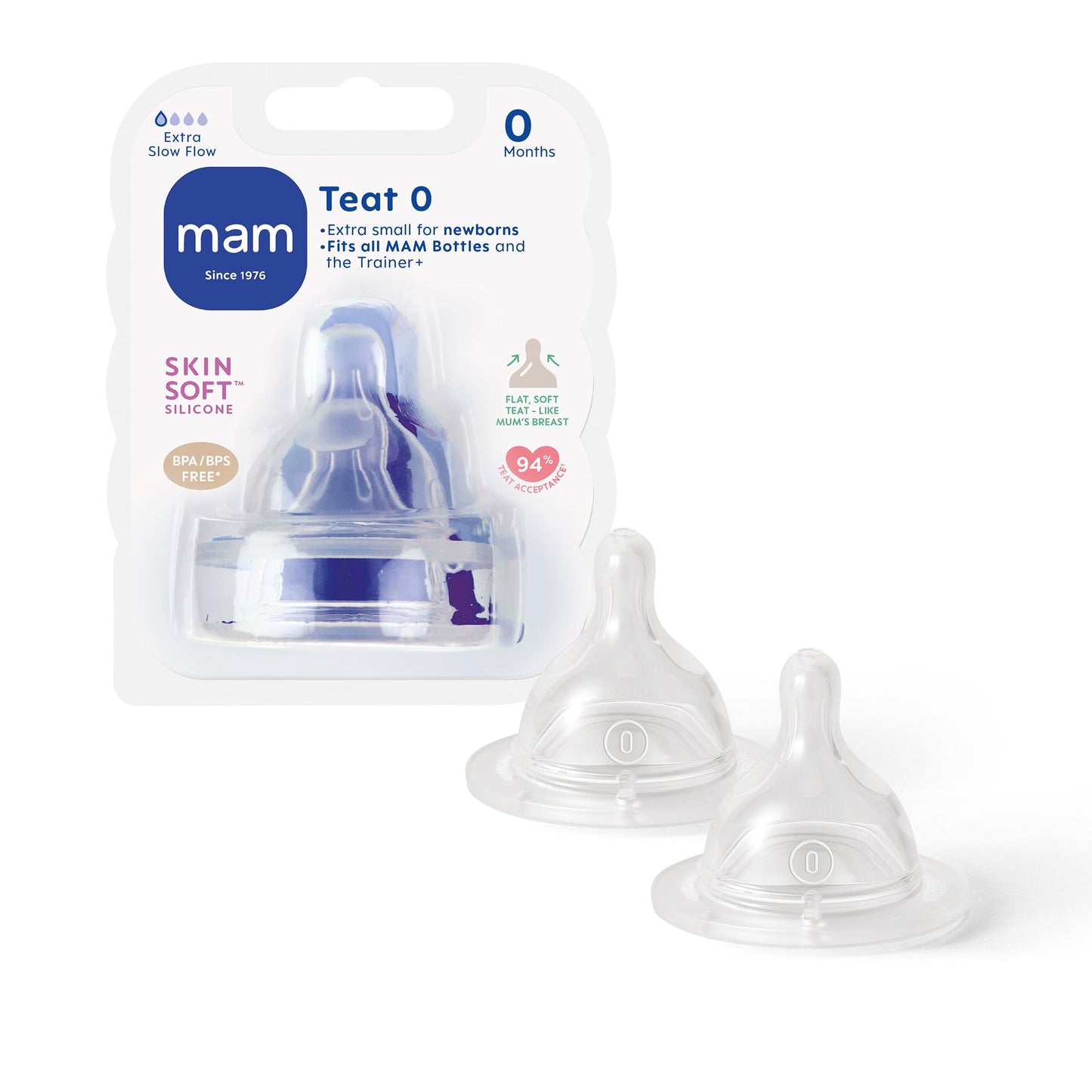 MAM Teats Size 3 | 2 Pack | Fast Flow | Suitable from 4+ Months | Fits All MAM Bottles | Made from SkinSoft Silicone | Baby Accessories