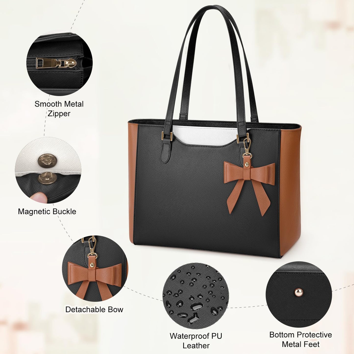 KTMOUW Handbags for Women Large Capacity PU Leather Tote Bags for Women with Zip, Shoulder Bag Ladies Handbag Tote Bag for School Work Travel Shopping Black