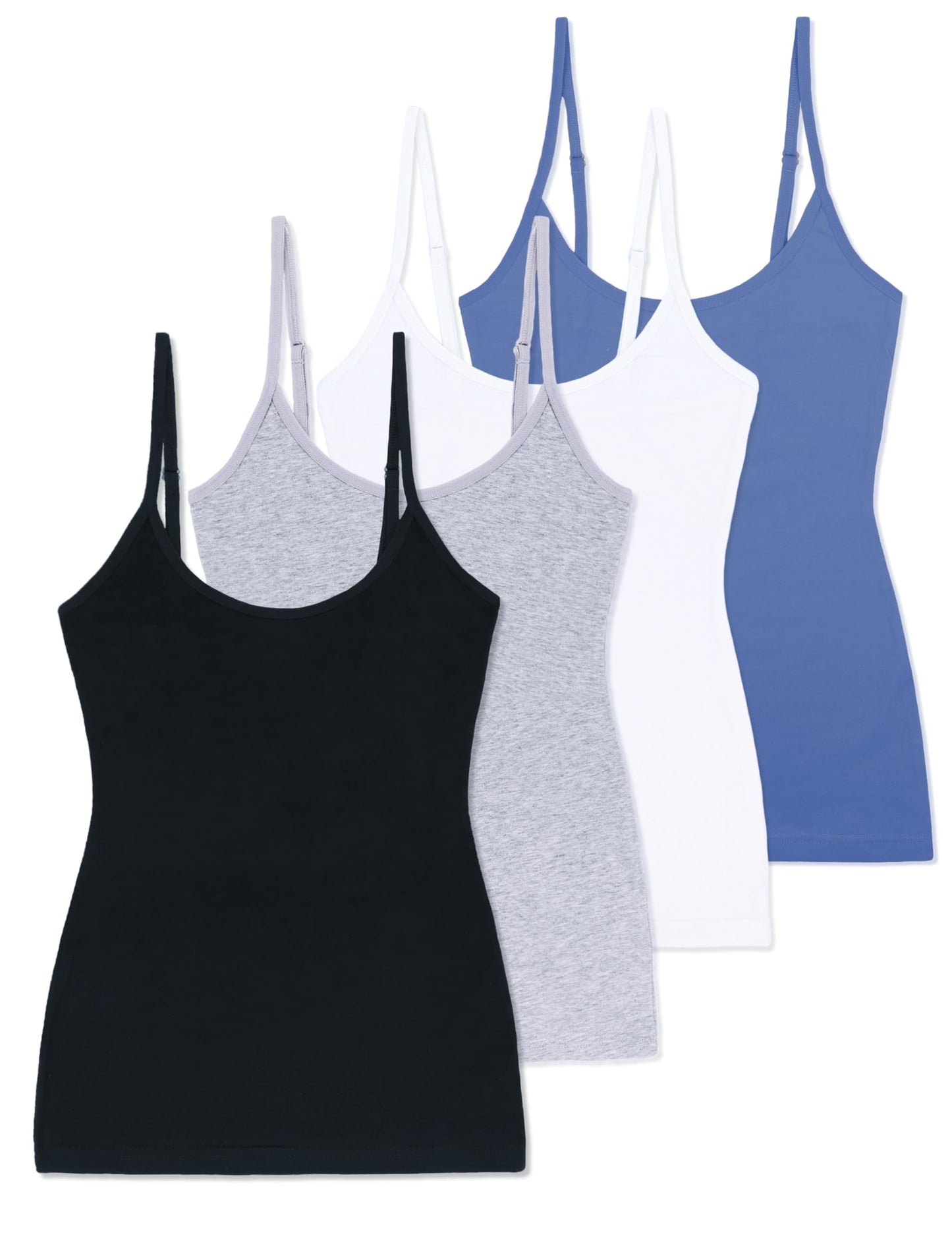 Comfneat Women's 4-Pack Slim-Fit Camisoles Adjustable Spaghetti Strap Cotton Top Undershirt
