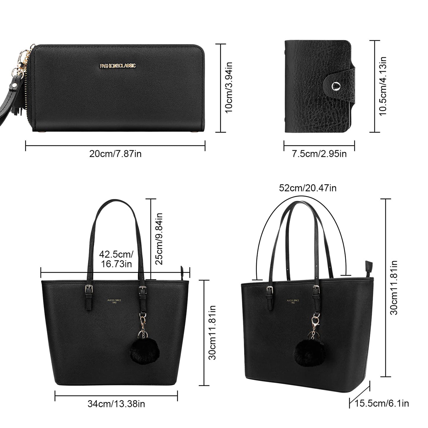 URAQT Women Handbag Tote Bag, 15.6 Inch PU Leather Shoulder Bag Laptop Bags with Adjustable Handle, Lightweight Stylish Designer Large Black Handbags for School Work Travel