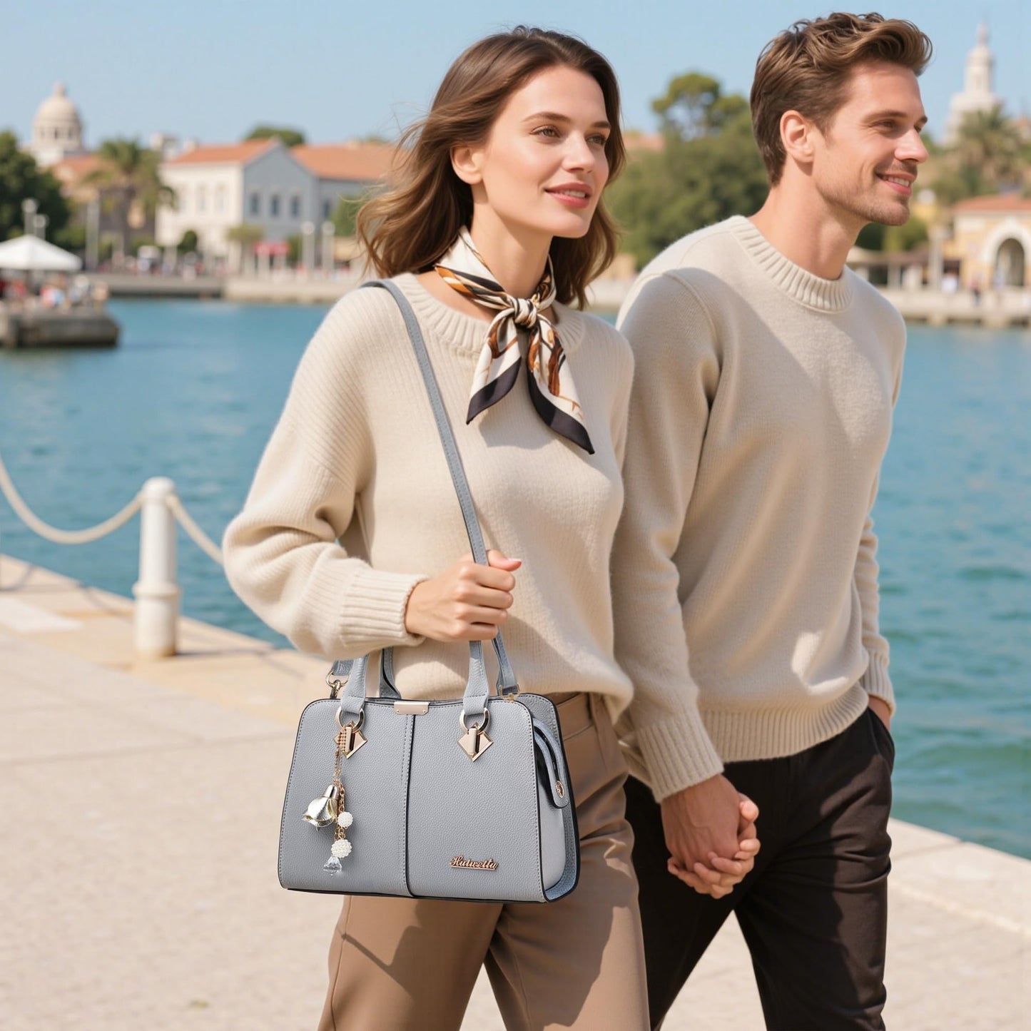 FORRICA Handbags for Women Elegant Pendant Ladies Shoulder Bags Top Handle Crossbody Bag PU Leather for Shopping Work Dating Black B