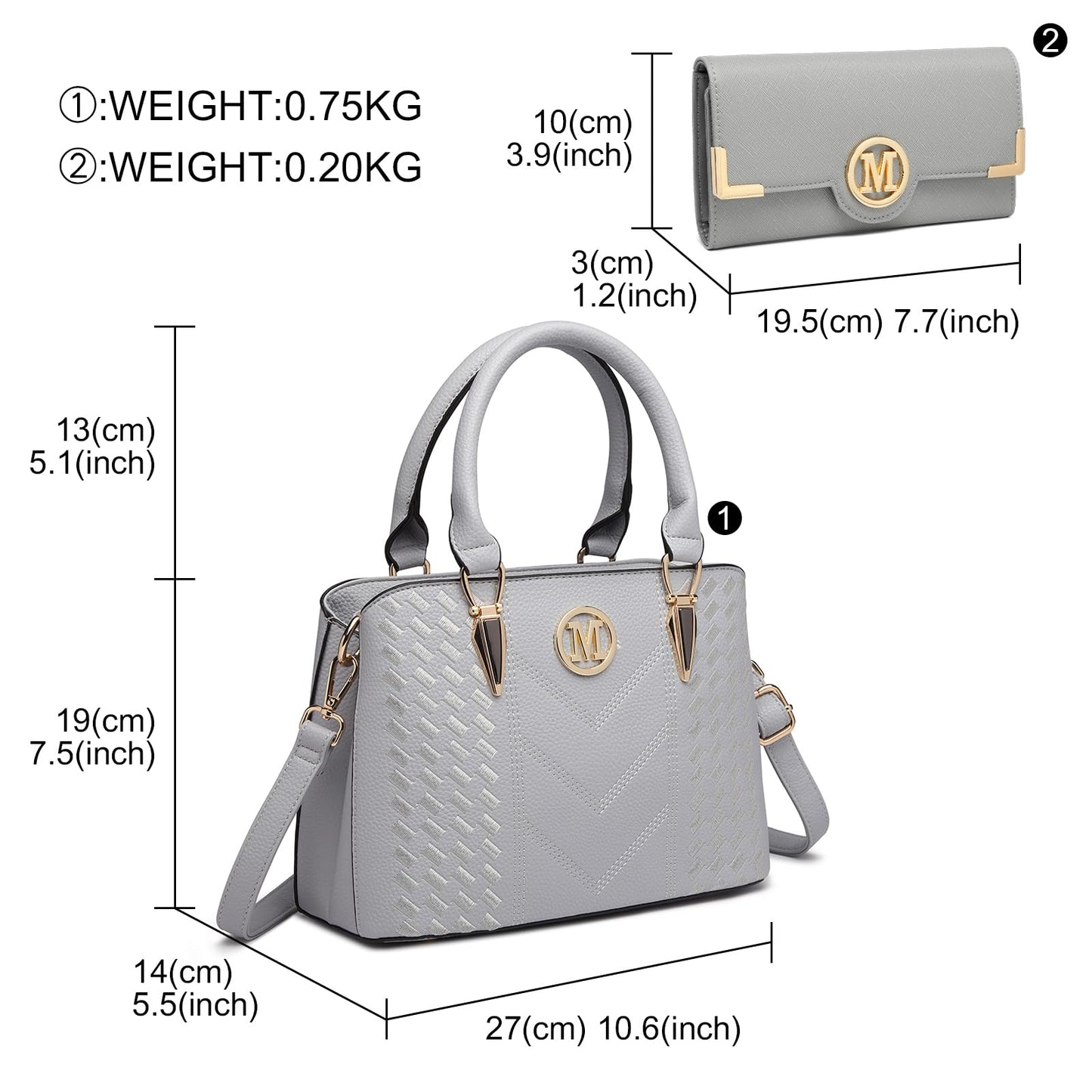 Miss Lulu Handbag for Women, Woven and Chevron Pattern, M Logo on The Front, Top Handle or Shoulder Bag