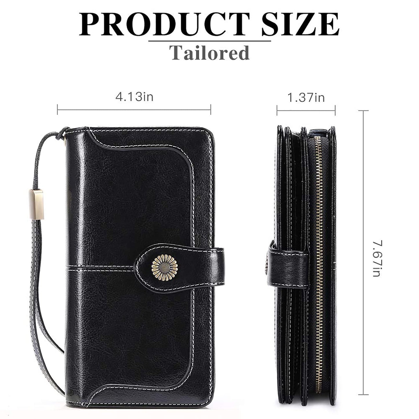 SENDEFN Genuine Leather Purses for Women, RFID Large Ladies Purse, Wallet for Women with Wrist Strap