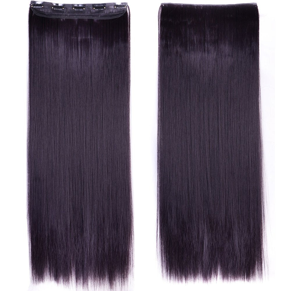 24 Inch One Piece Hair Extensions Clip In Curly Hairpieces Wavy 5 Clips - Dark Brown(60cm-120g)