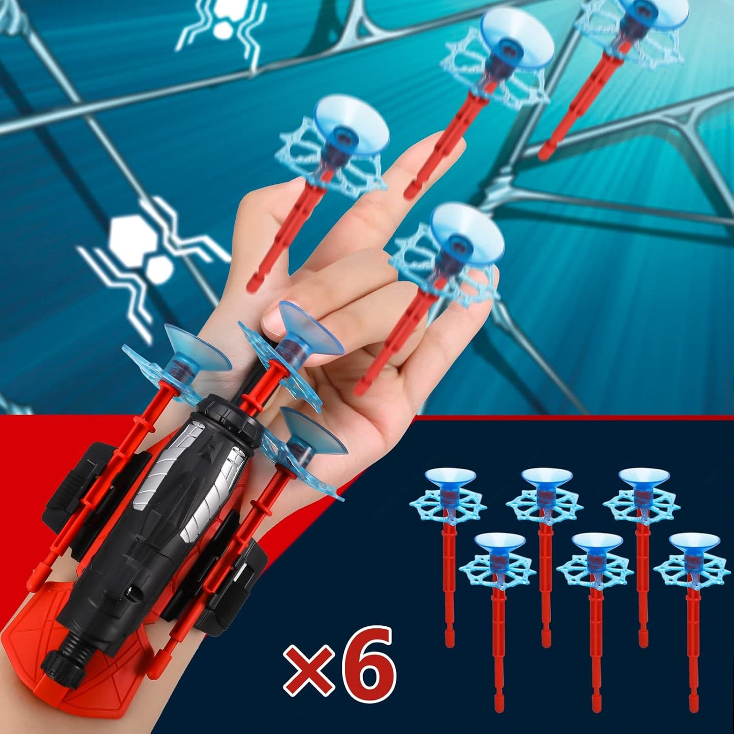 Dacitiery Spider Web Shooter for Kids, Spider Launcher Wrist Toy Set for Boys (1 Launcher and 6 Bullets and 1 Gloves)