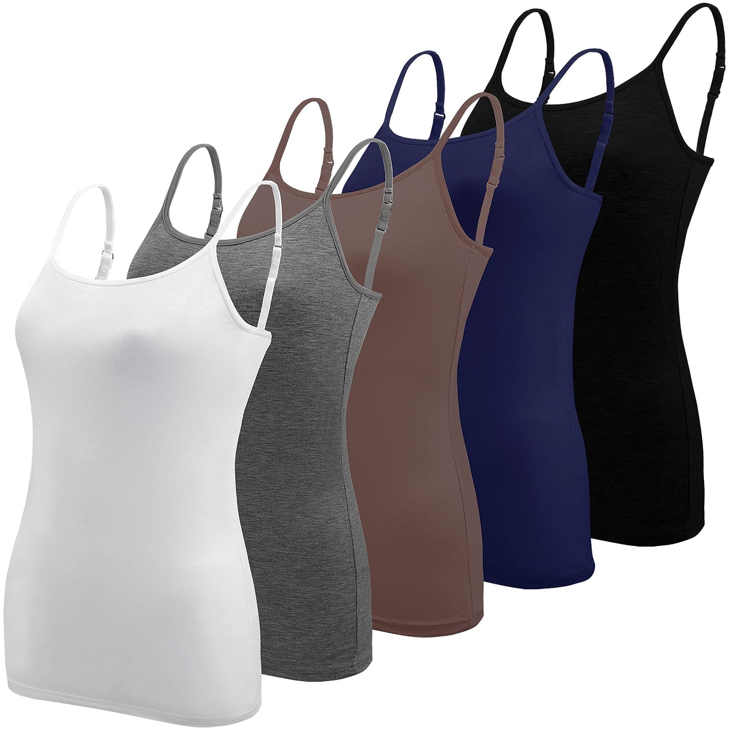 BQTQ 5 Pieces Basic Camisole Adjustable Strap Vest Top for Women and Girl
