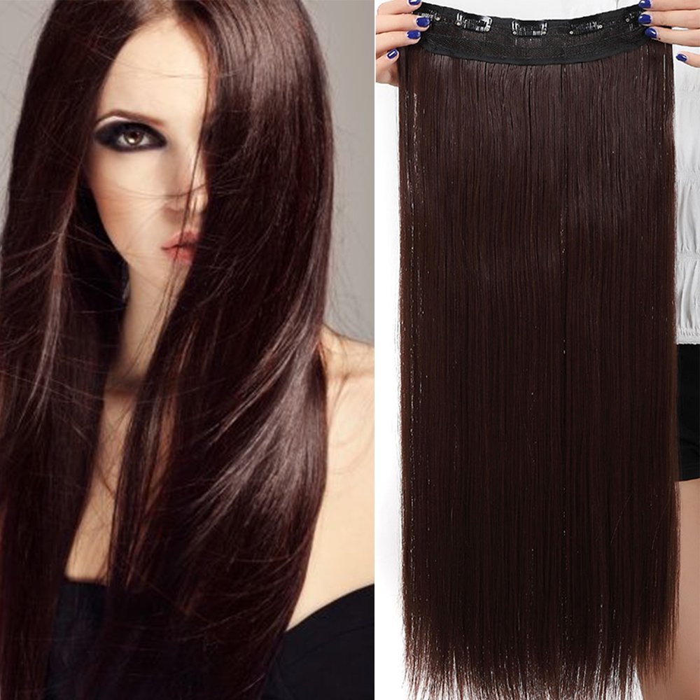 24 Inch One Piece Hair Extensions Clip In Curly Hairpieces Wavy 5 Clips - Dark Brown(60cm-120g)