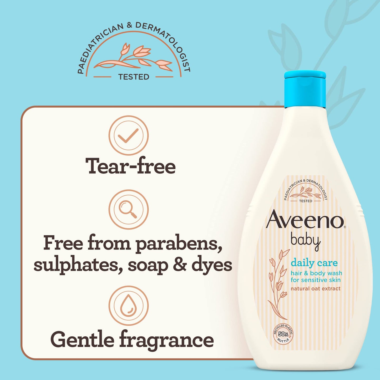 AVEENO Baby Daily Care Gentle Bath & Wash (1 x 400ml), Tear-Free Baby Wash with Gentle Fragrance with Prebiotic Colloidal Oatmeal, Gently Cleanses & Leaves Skin Feeling Moisturised, For Sensitive Skin