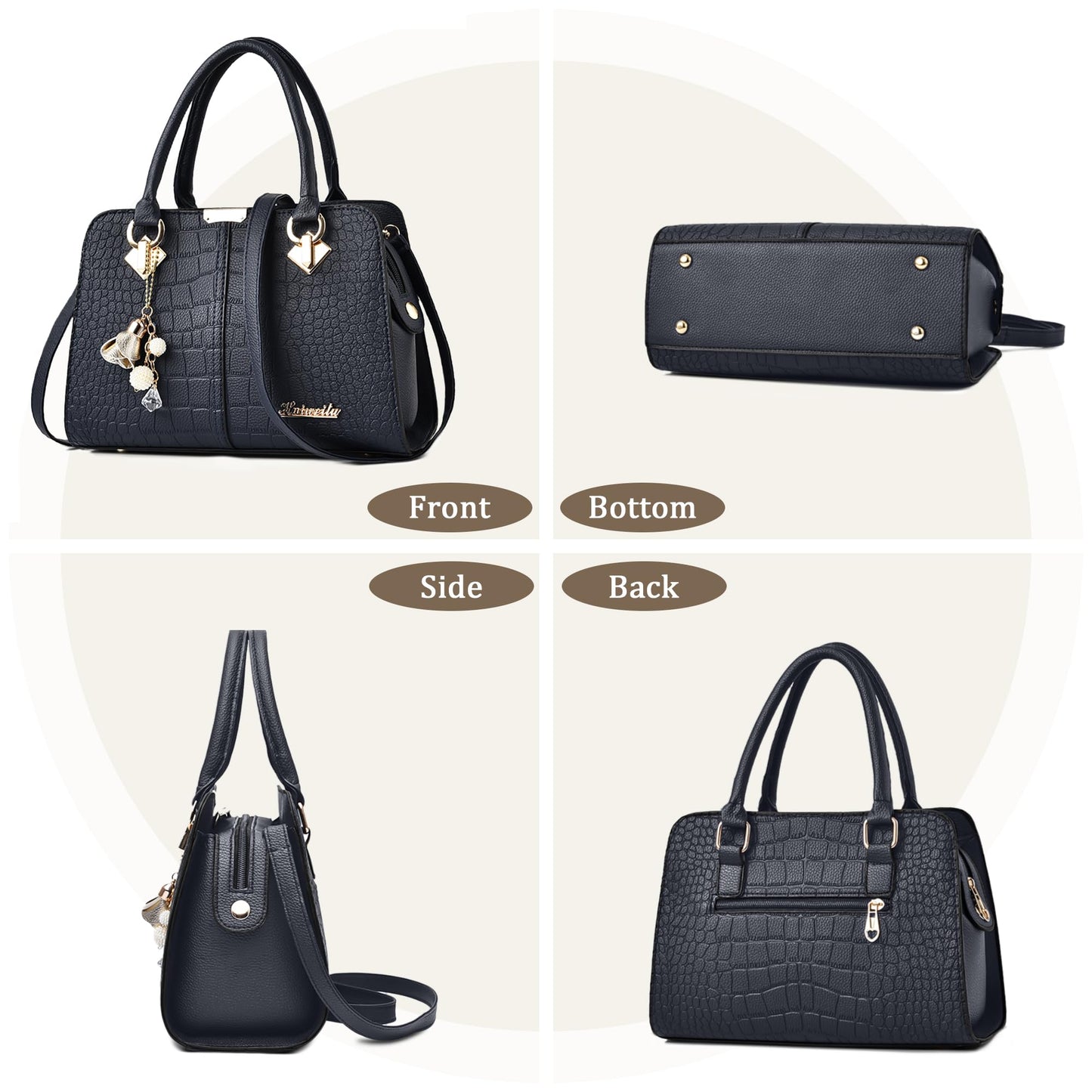 FORRICA Handbags for Women Elegant Pendant Ladies Shoulder Bags Top Handle Crossbody Bag PU Leather for Shopping Work Dating Black B