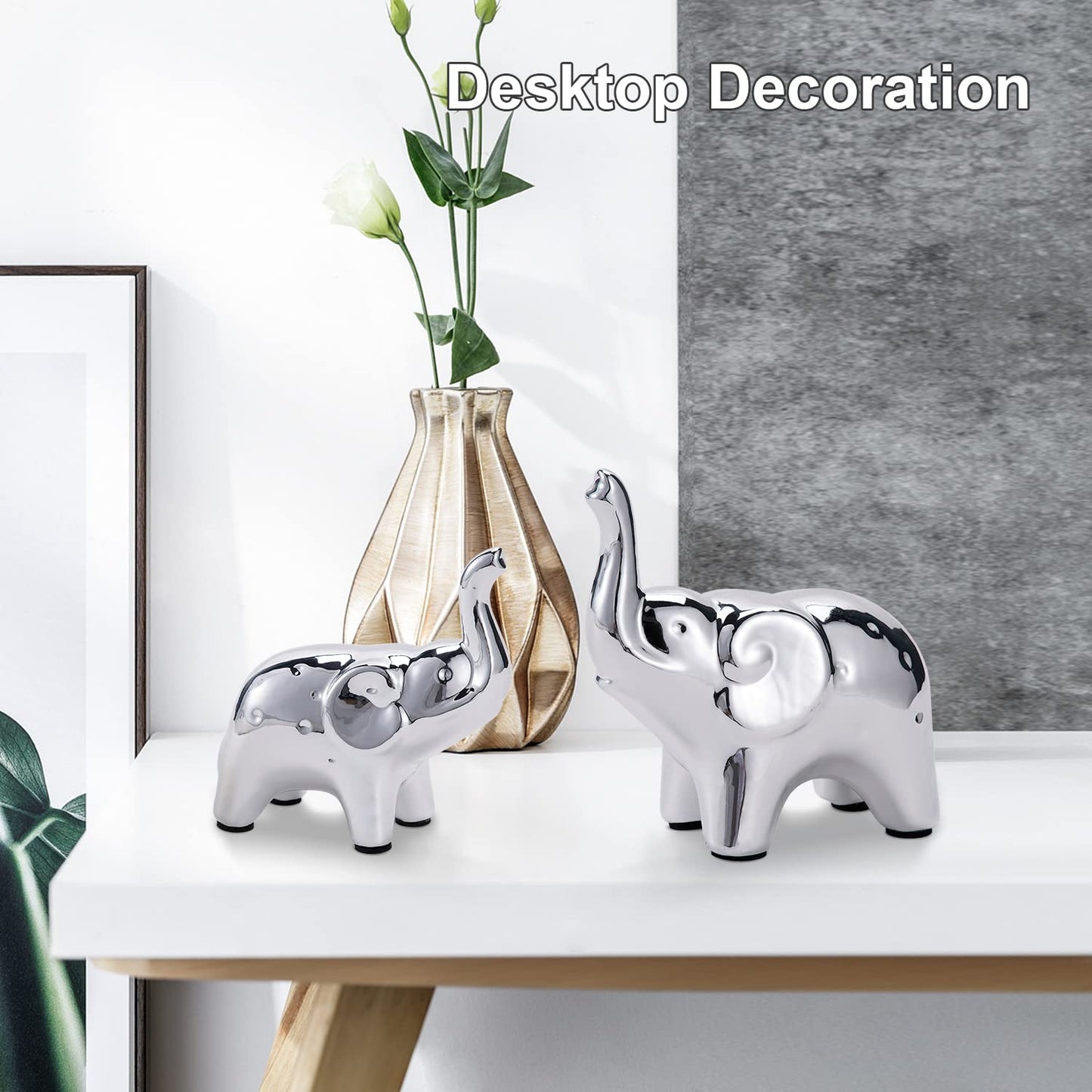 JIMBON A Pair Gold Elephant Statue Home Decor, Sculpture Elephant Ornaments For Living Room Office Desktop Bookshelf, Gold Decor For Anniversary Wedding, Valentines' gifts, Christmases etc